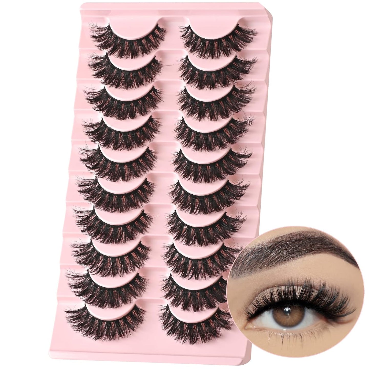 FARRED Natural Lashes Wispy False Eyelashes Fake Cat Eye Lashes Pack 10 Pairs Natural Look Lash Strips Fluffy Mink Eyelash Full Strip Lashes (C1 | 8-14MM)