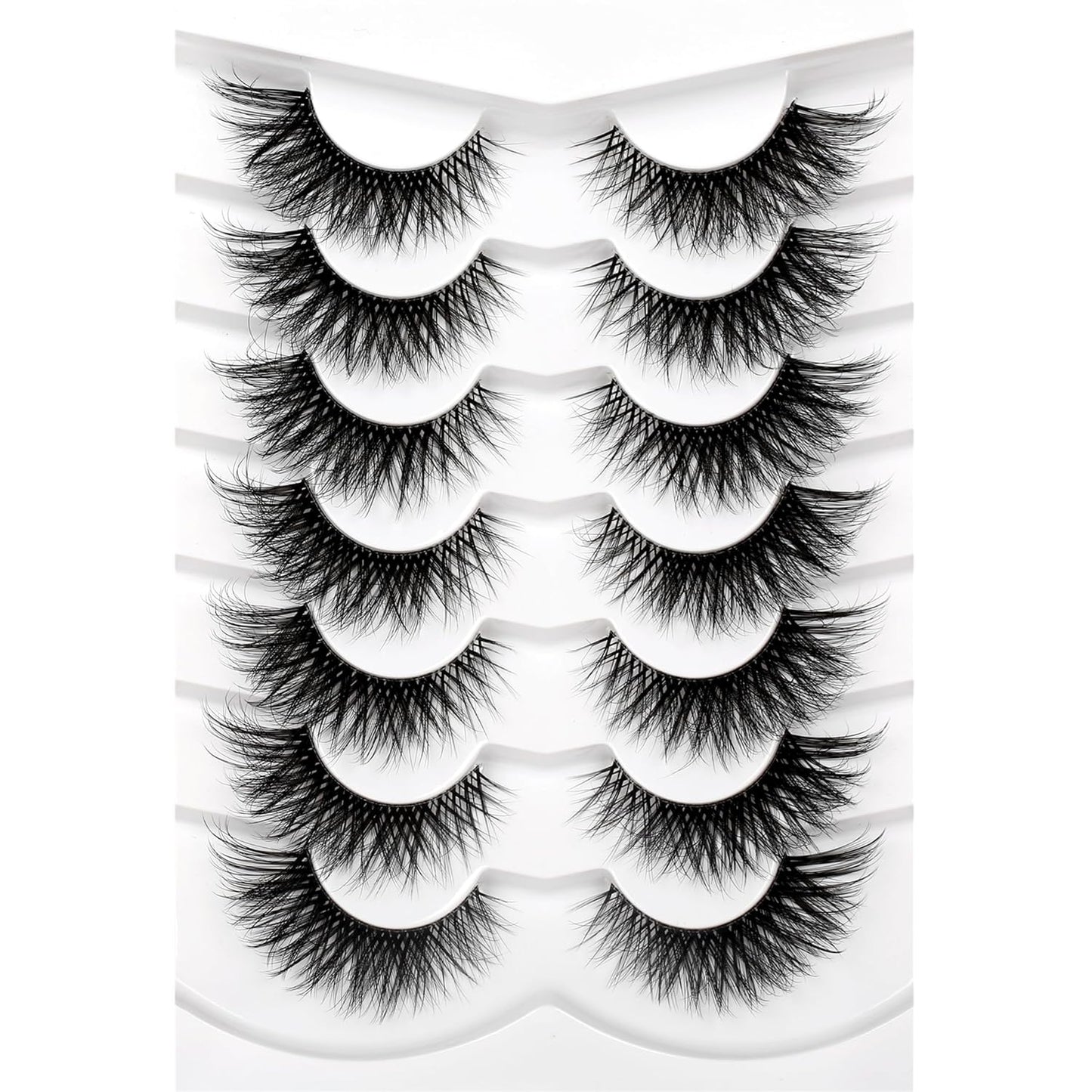 Pooplunch False Eyelashes Cat Eye Wispy Faux Mink Lashes Pack Fluffy Short Natural Fake Lashes 7 Pairs Multipack