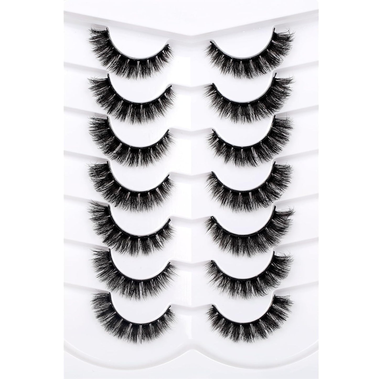 Pooplunch False Eyelashes Cat Eye Wispy Faux Mink Lashes Pack Fluffy Short Natural Fake Lashes 7 Pairs Multipack