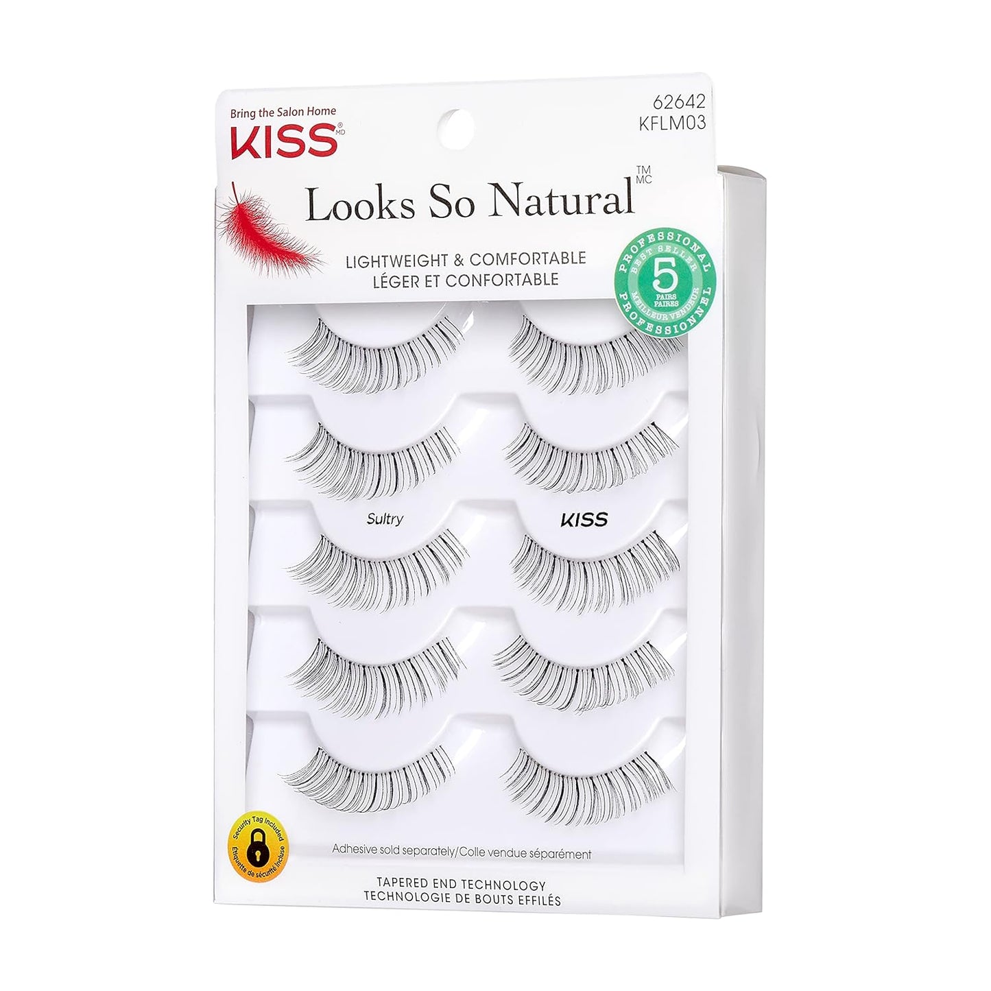 KISS Looks So Natural False Eyelashes Multipack, Lightweight & Comfortable, Tapered End Technology, Reusable, Cruelty-Free, Contact Lens Friendly, Style 'Shy', 5 Pairs Fake Eyelashes