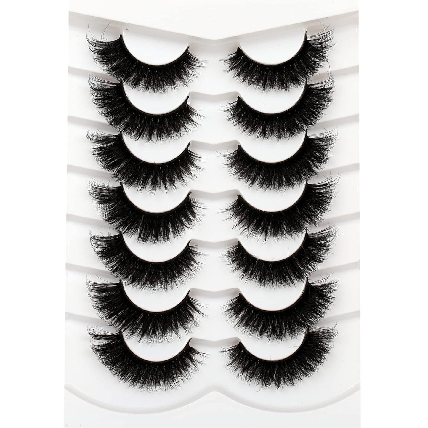 Pooplunch False Eyelashes Cat Eye Wispy Faux Mink Lashes Pack Fluffy Short Natural Fake Lashes 7 Pairs Multipack