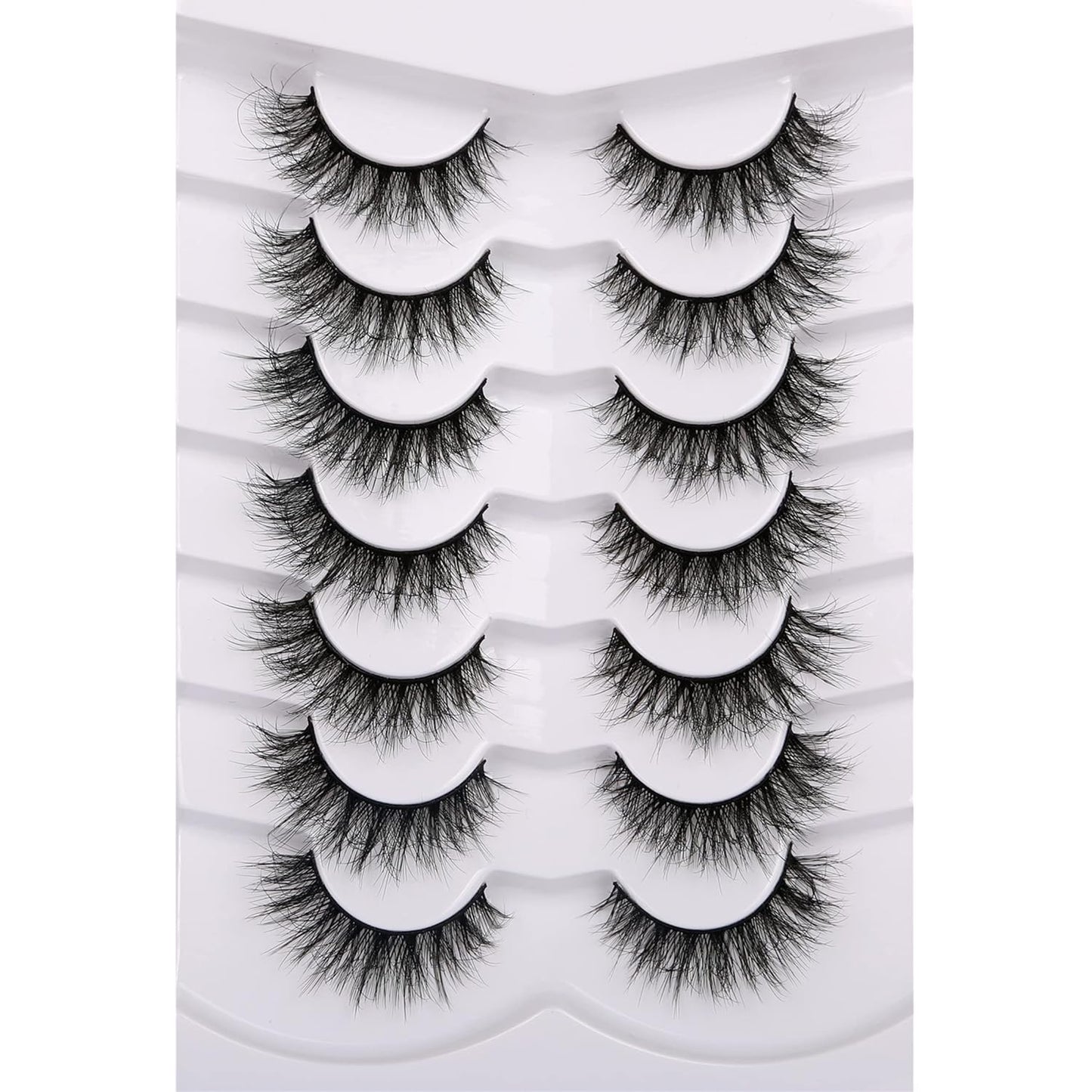 Pooplunch False Eyelashes Cat Eye Wispy Faux Mink Lashes Pack Fluffy Short Natural Fake Lashes 7 Pairs Multipack
