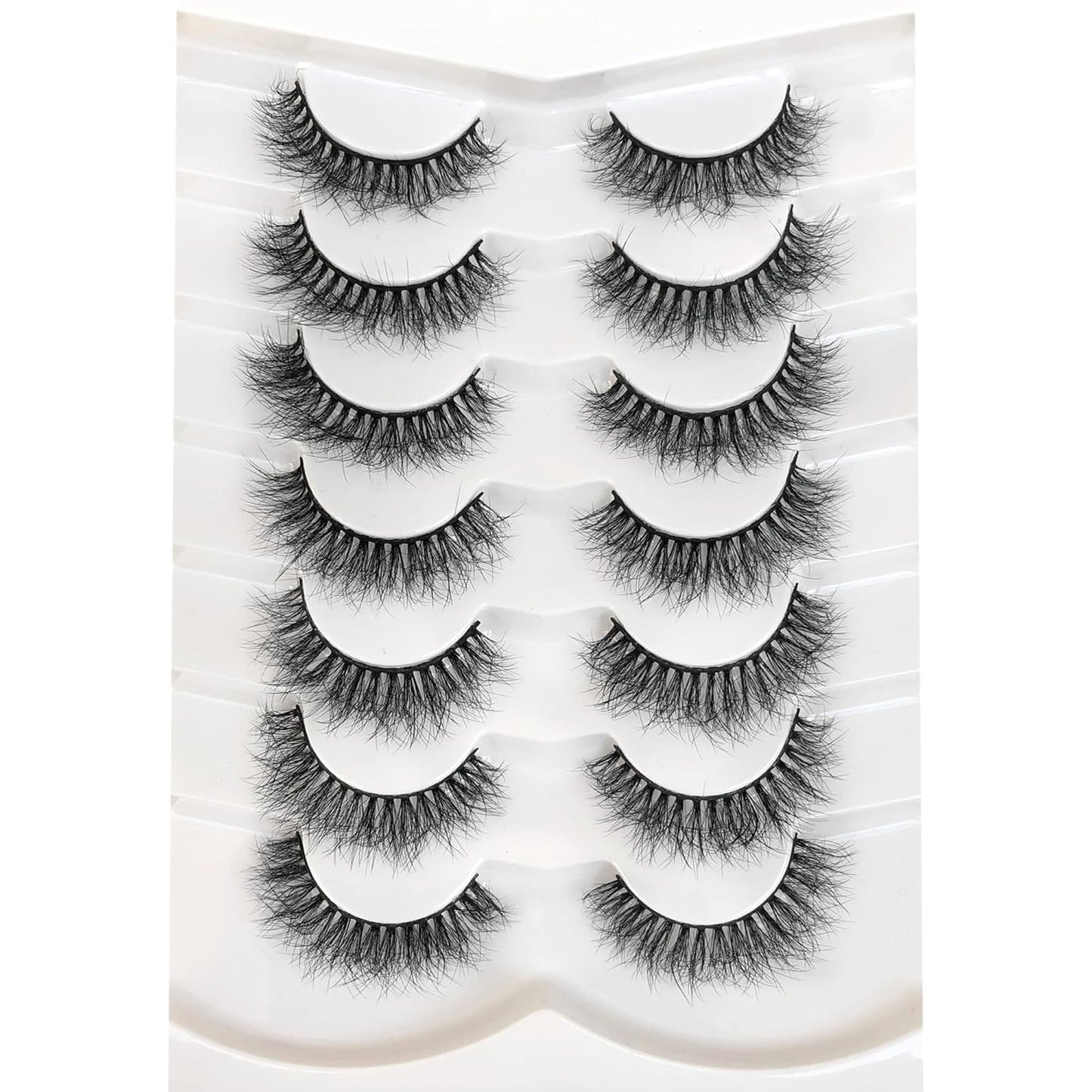 Pooplunch False Eyelashes Cat Eye Wispy Faux Mink Lashes Pack Fluffy Short Natural Fake Lashes 7 Pairs Multipack