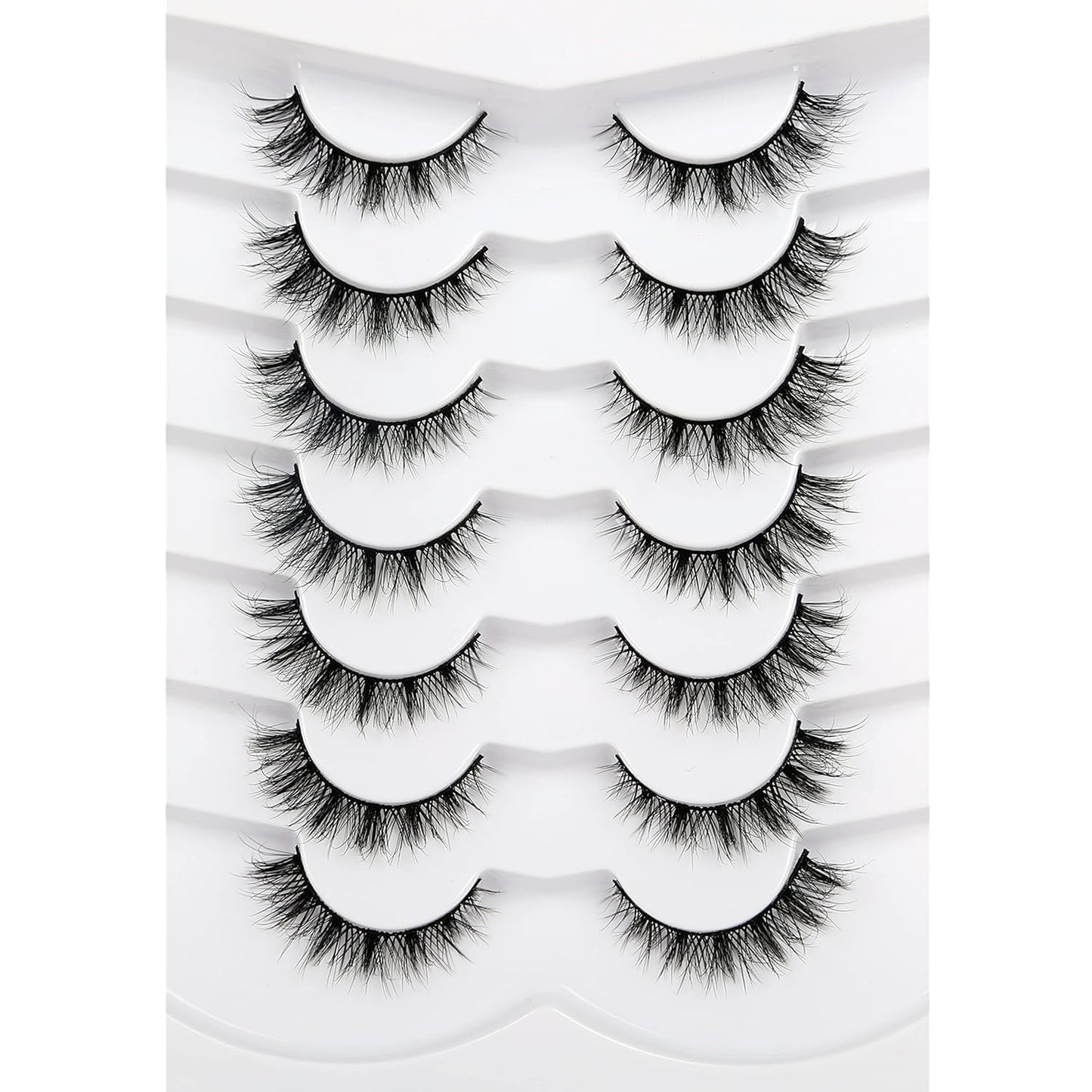 Pooplunch False Eyelashes Cat Eye Wispy Faux Mink Lashes Pack Fluffy Short Natural Fake Lashes 7 Pairs Multipack