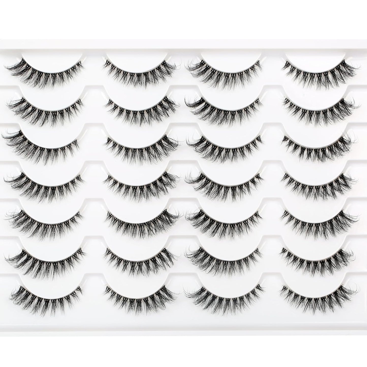 Pooplunch False Eyelashes Cat Eye Wispy Faux Mink Lashes Pack Fluffy Short Natural Fake Lashes 7 Pairs Multipack