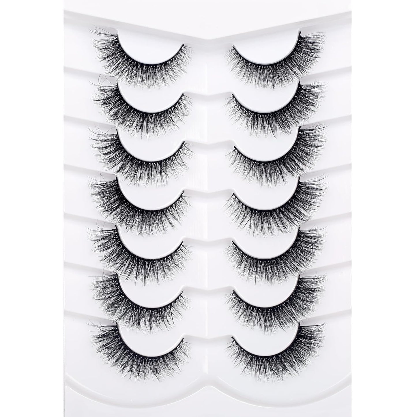 Pooplunch False Eyelashes Cat Eye Wispy Faux Mink Lashes Pack Fluffy Short Natural Fake Lashes 7 Pairs Multipack