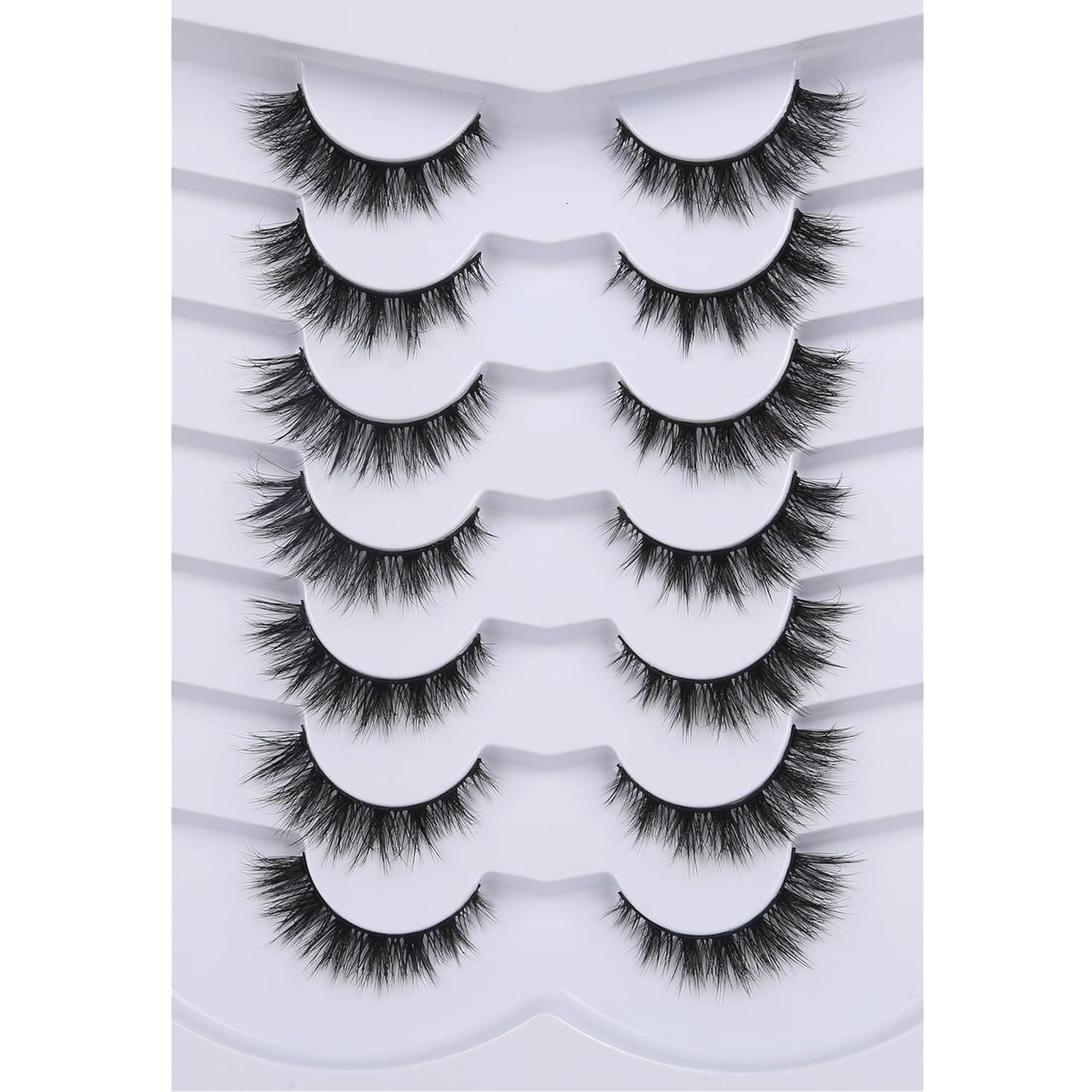 Pooplunch False Eyelashes Cat Eye Wispy Faux Mink Lashes Pack Fluffy Short Natural Fake Lashes 7 Pairs Multipack
