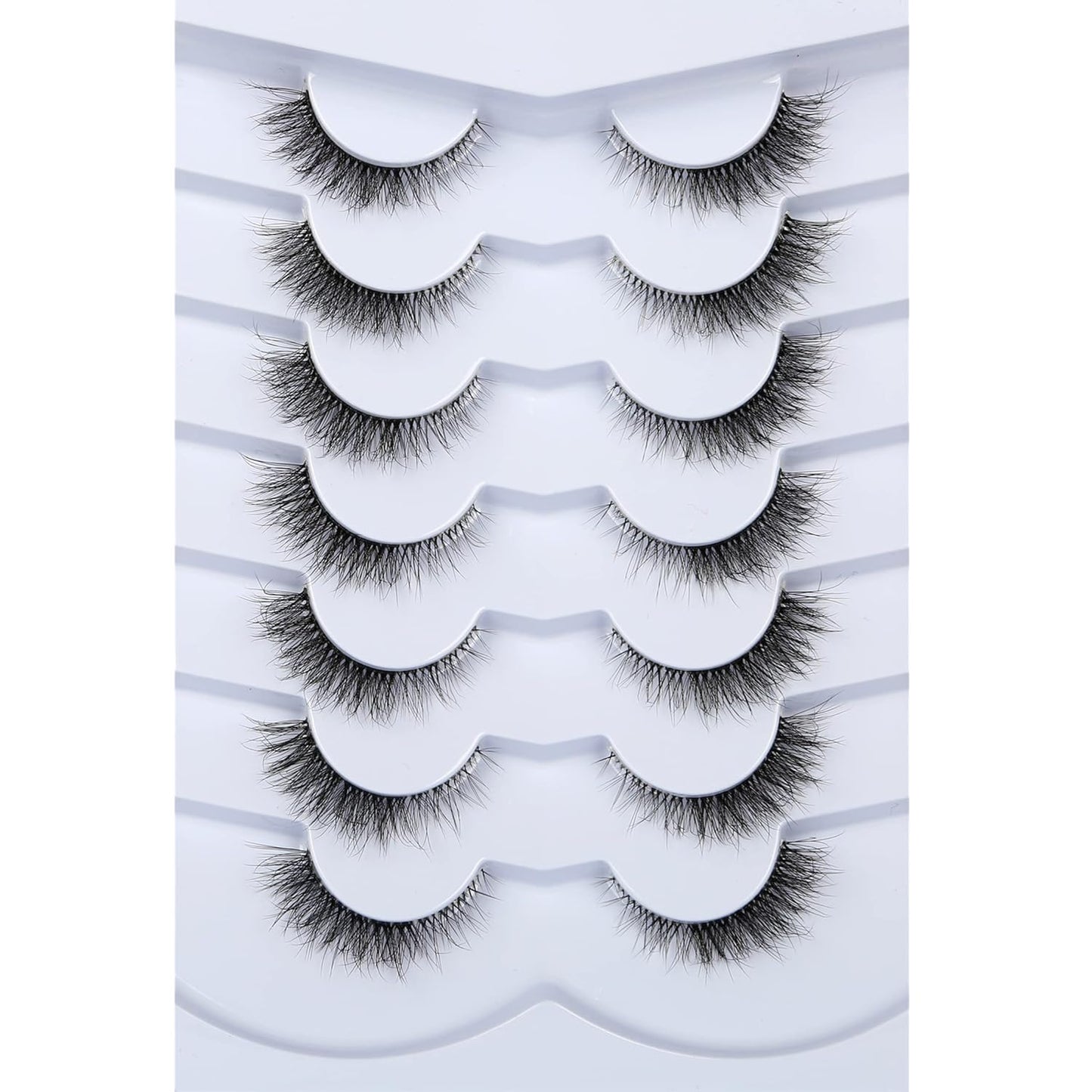 Pooplunch False Eyelashes Cat Eye Wispy Faux Mink Lashes Pack Fluffy Short Natural Fake Lashes 7 Pairs Multipack