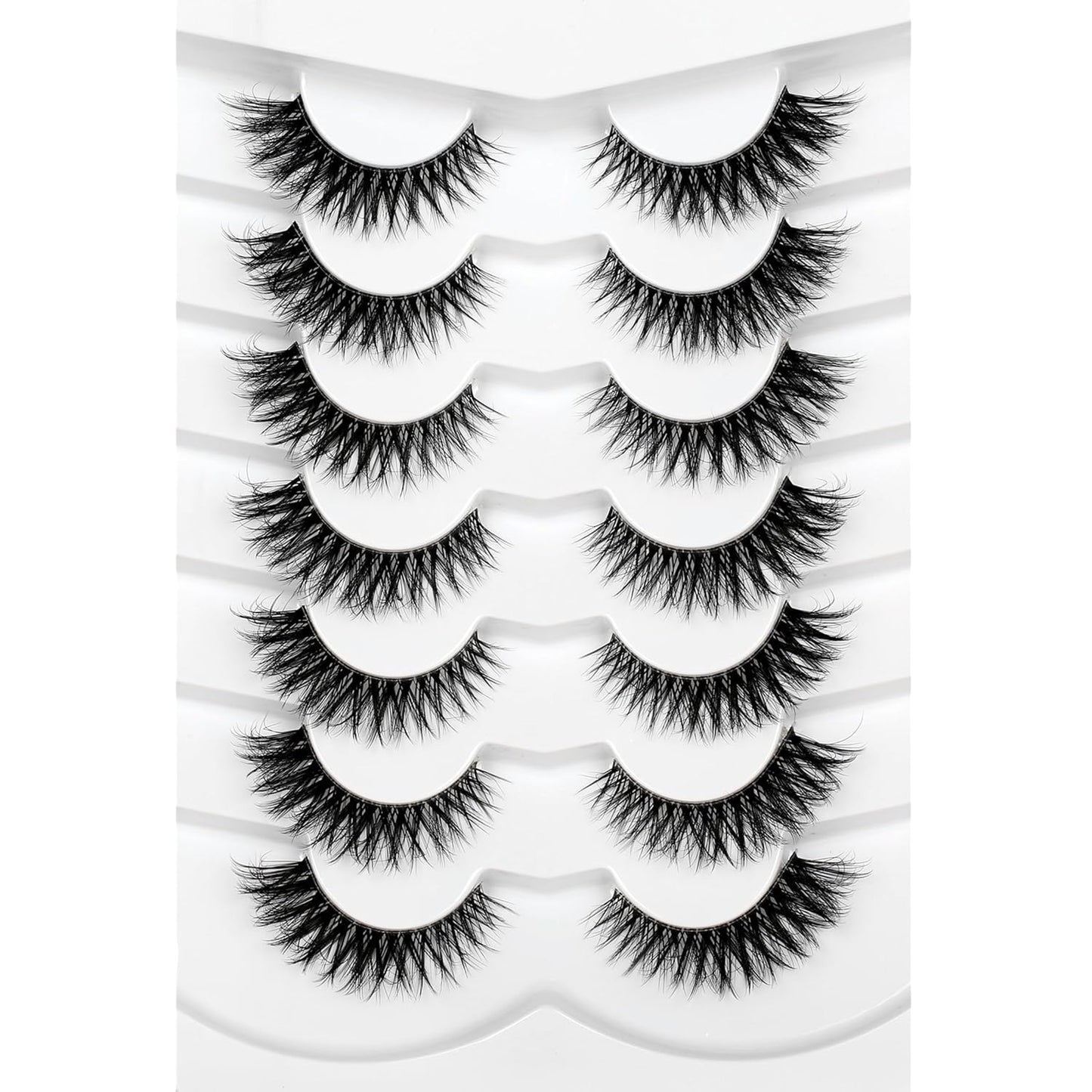 Pooplunch False Eyelashes Cat Eye Wispy Faux Mink Lashes Pack Fluffy Short Natural Fake Lashes 7 Pairs Multipack