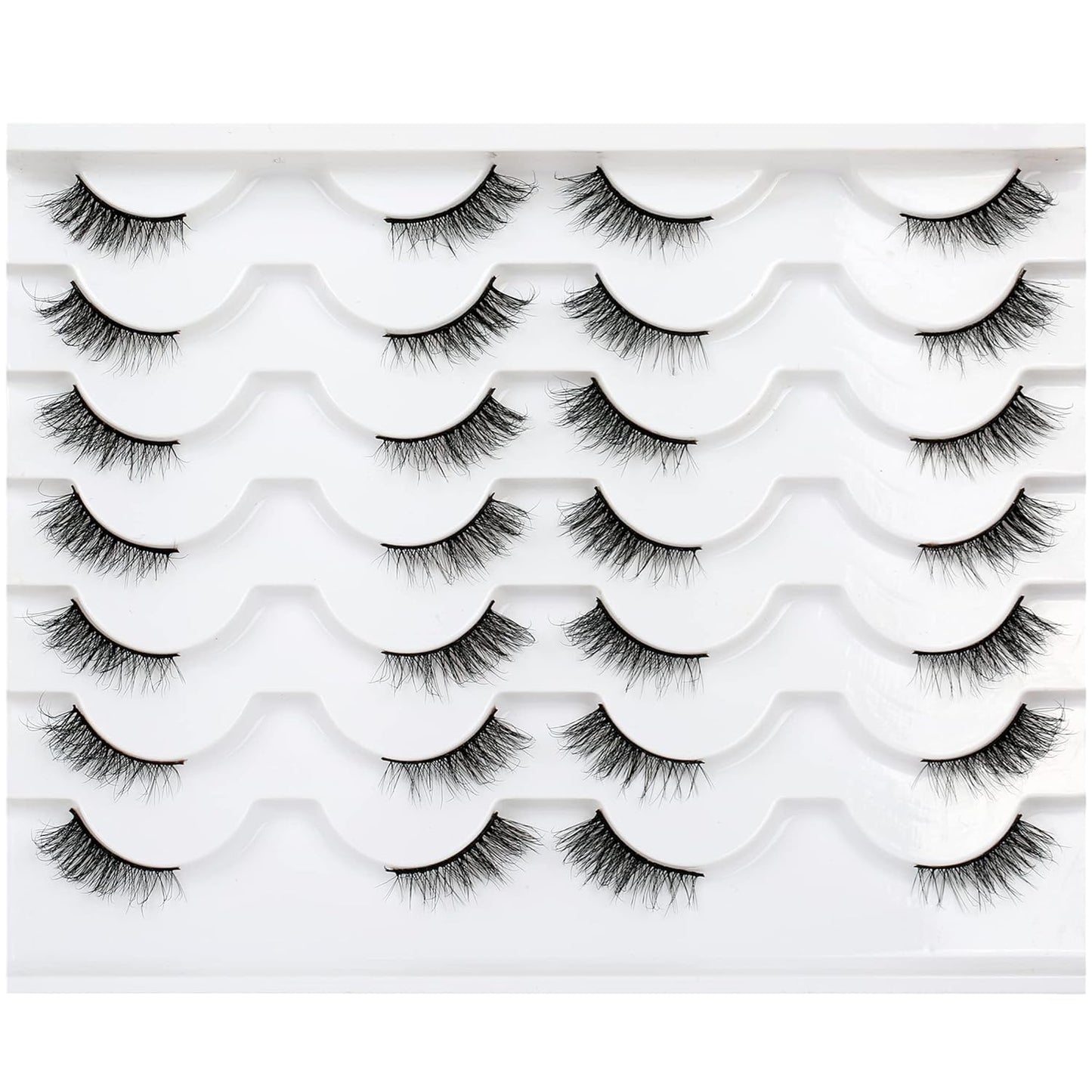 Pooplunch False Eyelashes Cat Eye Wispy Faux Mink Lashes Pack Fluffy Short Natural Fake Lashes 7 Pairs Multipack