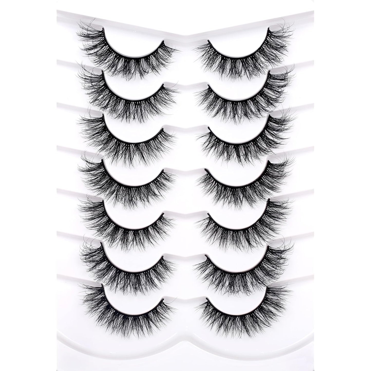 Pooplunch False Eyelashes Cat Eye Wispy Faux Mink Lashes Pack Fluffy Short Natural Fake Lashes 7 Pairs Multipack