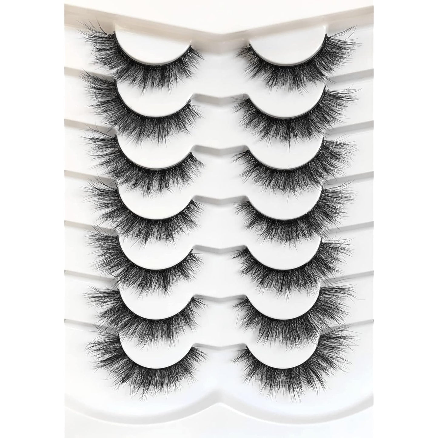 Pooplunch False Eyelashes Cat Eye Wispy Faux Mink Lashes Pack Fluffy Short Natural Fake Lashes 7 Pairs Multipack