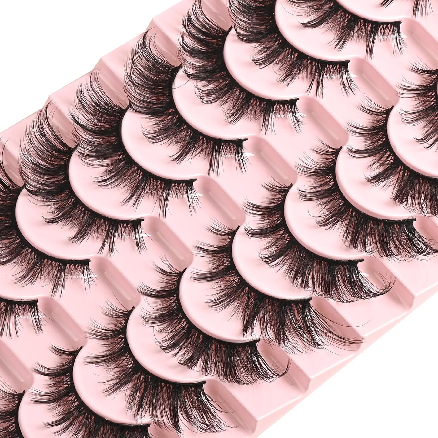 FARRED Natural Lashes Wispy False Eyelashes Fake Cat Eye Lashes Pack 10 Pairs Natural Look Lash Strips Fluffy Mink Eyelash Full Strip Lashes (C1 | 8-14MM)
