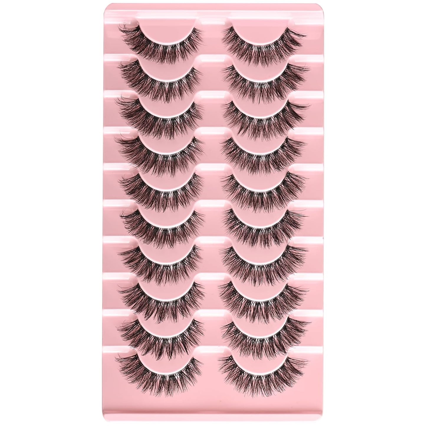 FARRED Natural Lashes Wispy False Eyelashes Fake Cat Eye Lashes Pack 10 Pairs Natural Look Lash Strips Fluffy Mink Eyelash Full Strip Lashes (C1 | 8-14MM)