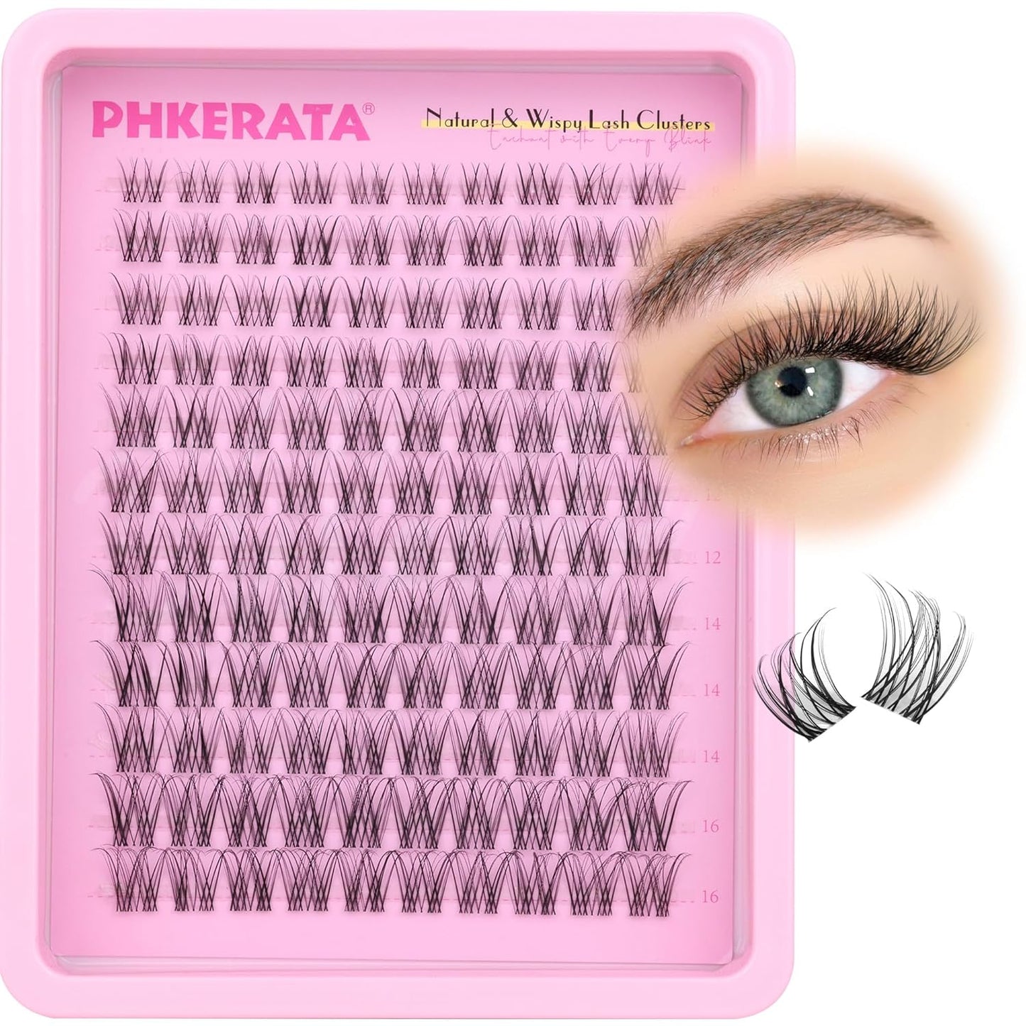 Natural Lash Clusters Wispy Eyelash Clusters 110 pcs Cluster Eyelash Extensions C Curl Individual Lashes 10-16 mm Mix Length Natural Look Lashes Clusters with Thin Lash Band