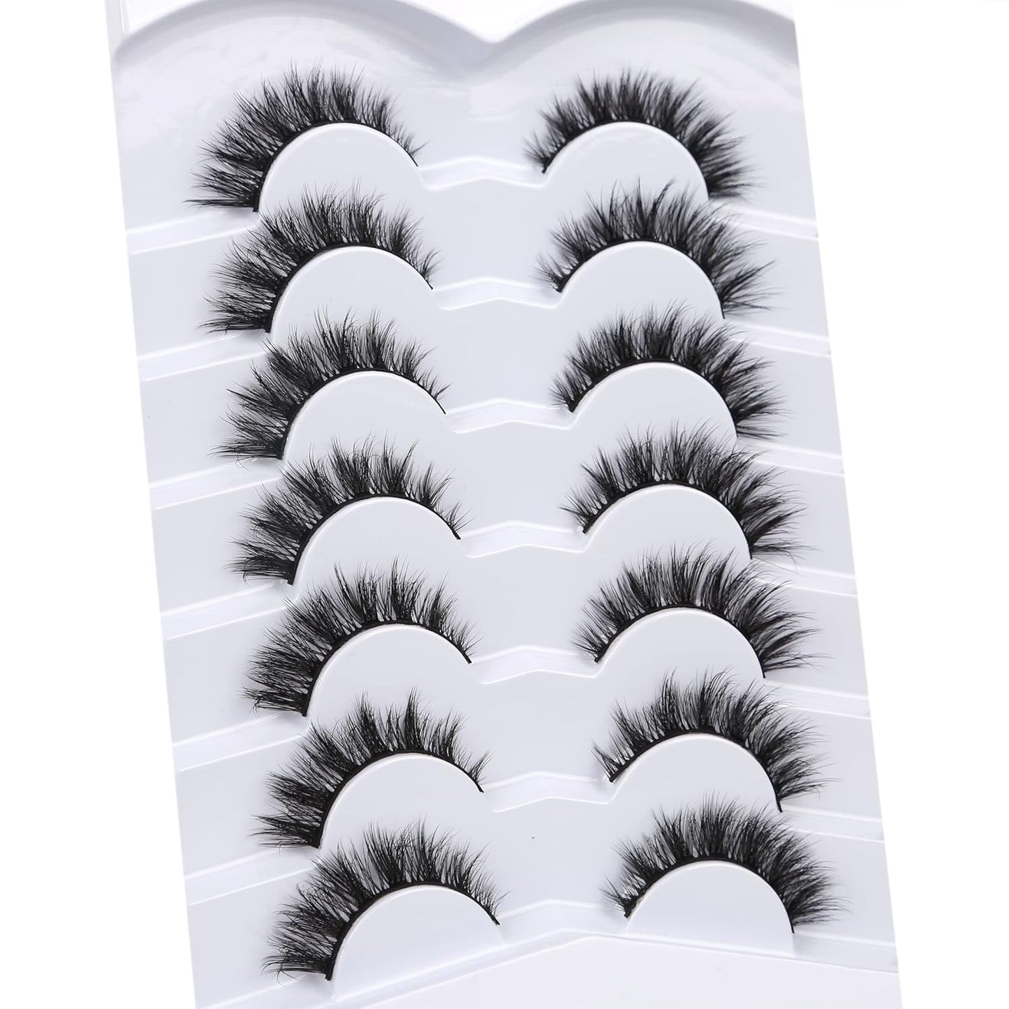 Pooplunch False Eyelashes Cat Eye Wispy Faux Mink Lashes Pack Fluffy Short Natural Fake Lashes 7 Pairs Multipack