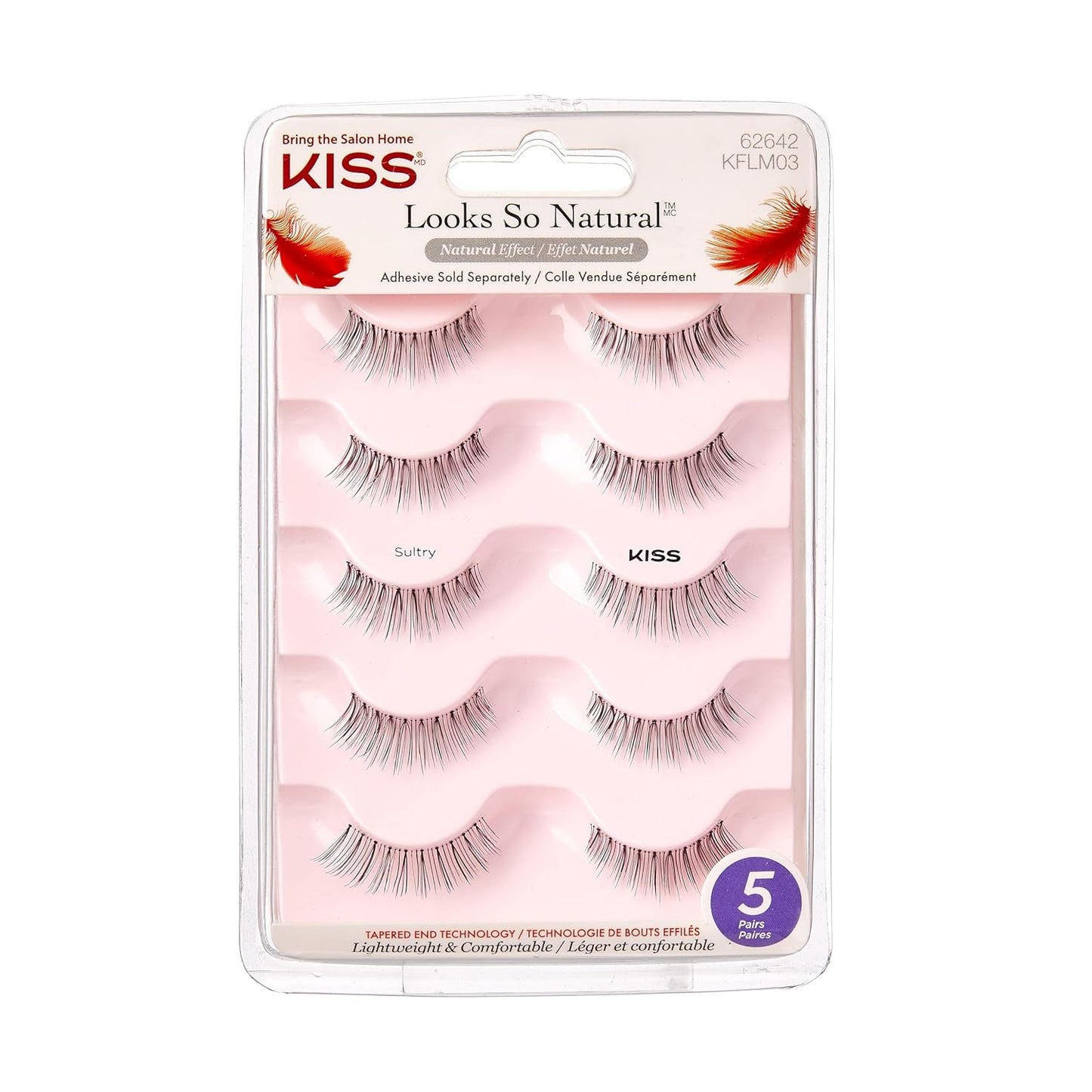 KISS Looks So Natural False Eyelashes Multipack, Lightweight & Comfortable, Tapered End Technology, Reusable, Cruelty-Free, Contact Lens Friendly, Style 'Shy', 5 Pairs Fake Eyelashes