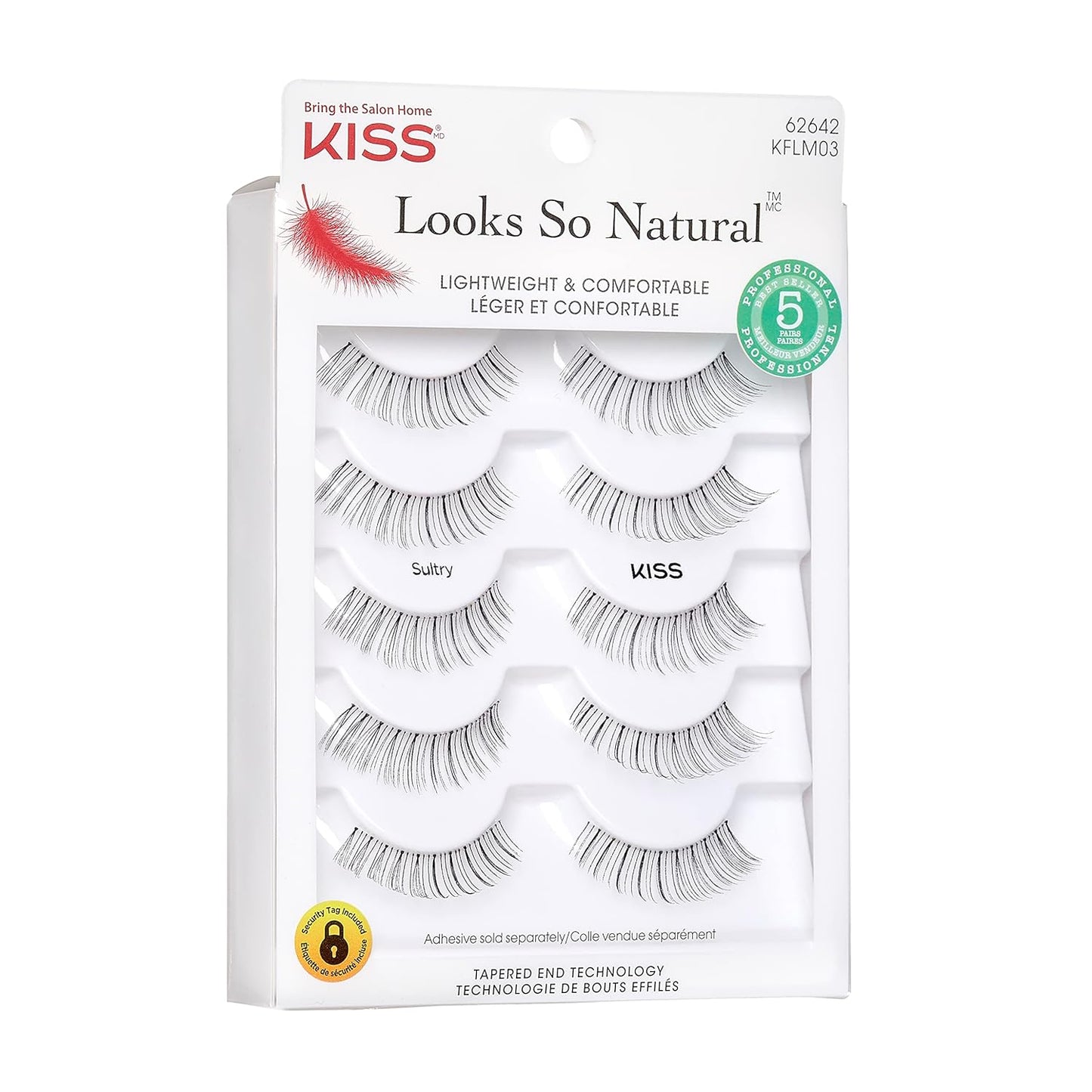 KISS Looks So Natural False Eyelashes Multipack, Lightweight & Comfortable, Tapered End Technology, Reusable, Cruelty-Free, Contact Lens Friendly, Style 'Shy', 5 Pairs Fake Eyelashes