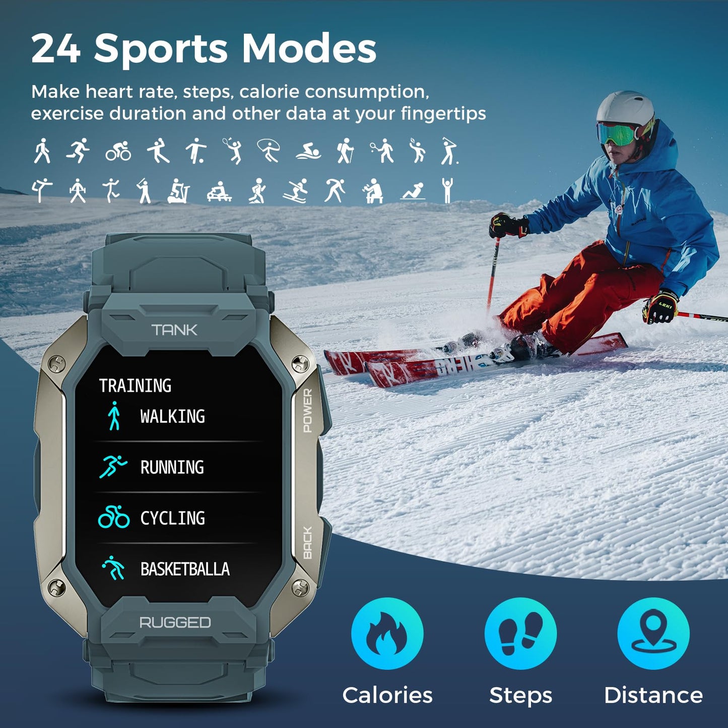 AMAZTIM Smart Watches for Men,50M Waterproof Rugged Military Grade Bluetooth Call(Answer/Dial Calls),Health Tracker for Android Phones and iPhone Compatible,1.72" Heart Rate Watch