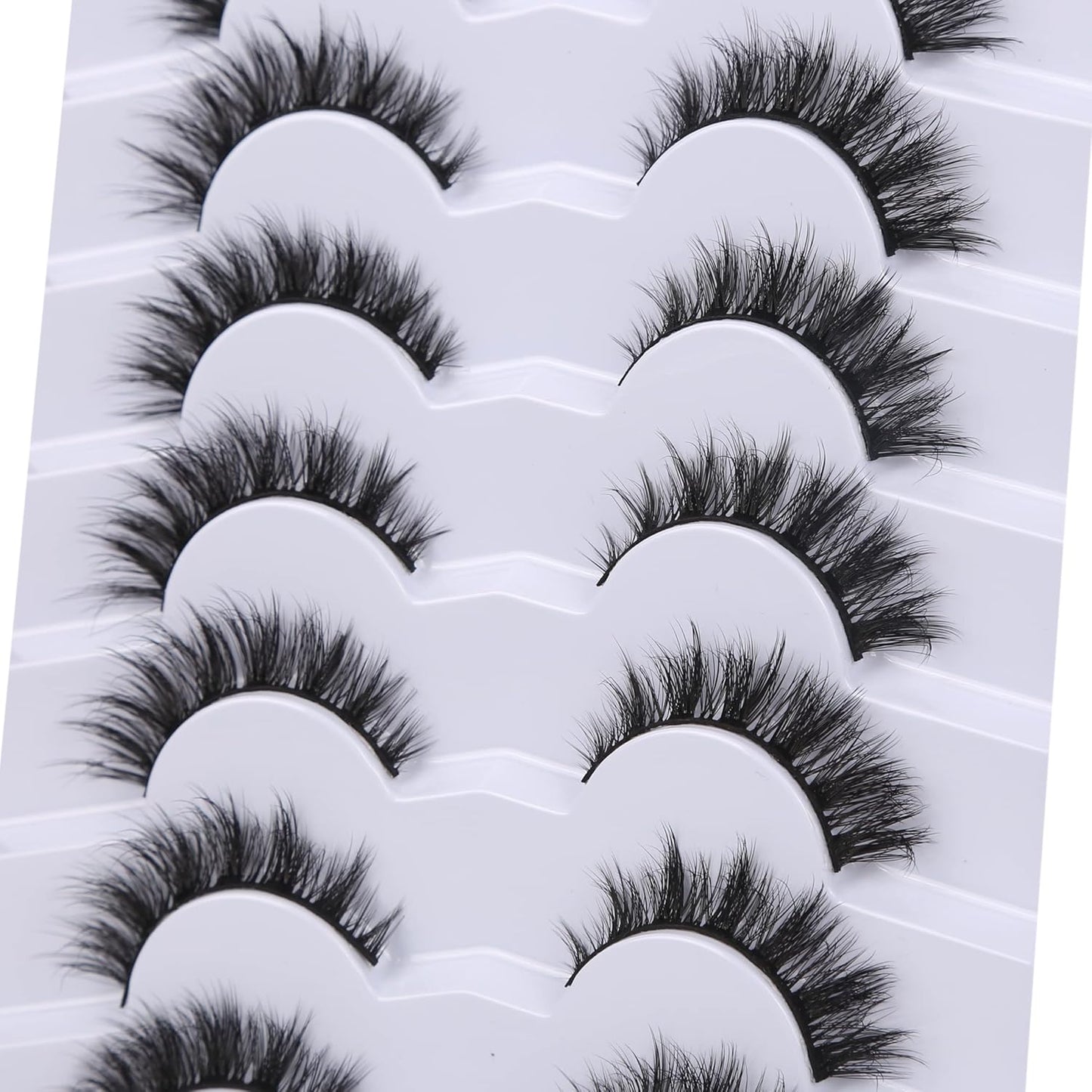 Pooplunch False Eyelashes Cat Eye Wispy Faux Mink Lashes Pack Fluffy Short Natural Fake Lashes 7 Pairs Multipack