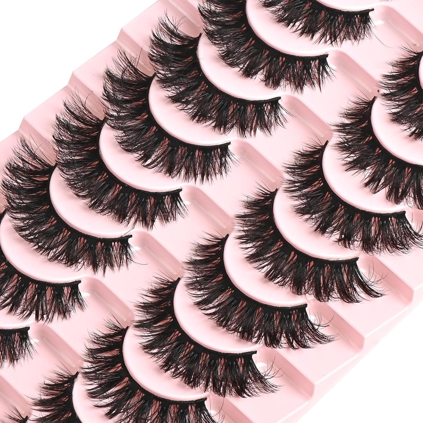 FARRED Natural Lashes Wispy False Eyelashes Fake Cat Eye Lashes Pack 10 Pairs Natural Look Lash Strips Fluffy Mink Eyelash Full Strip Lashes (C1 | 8-14MM)