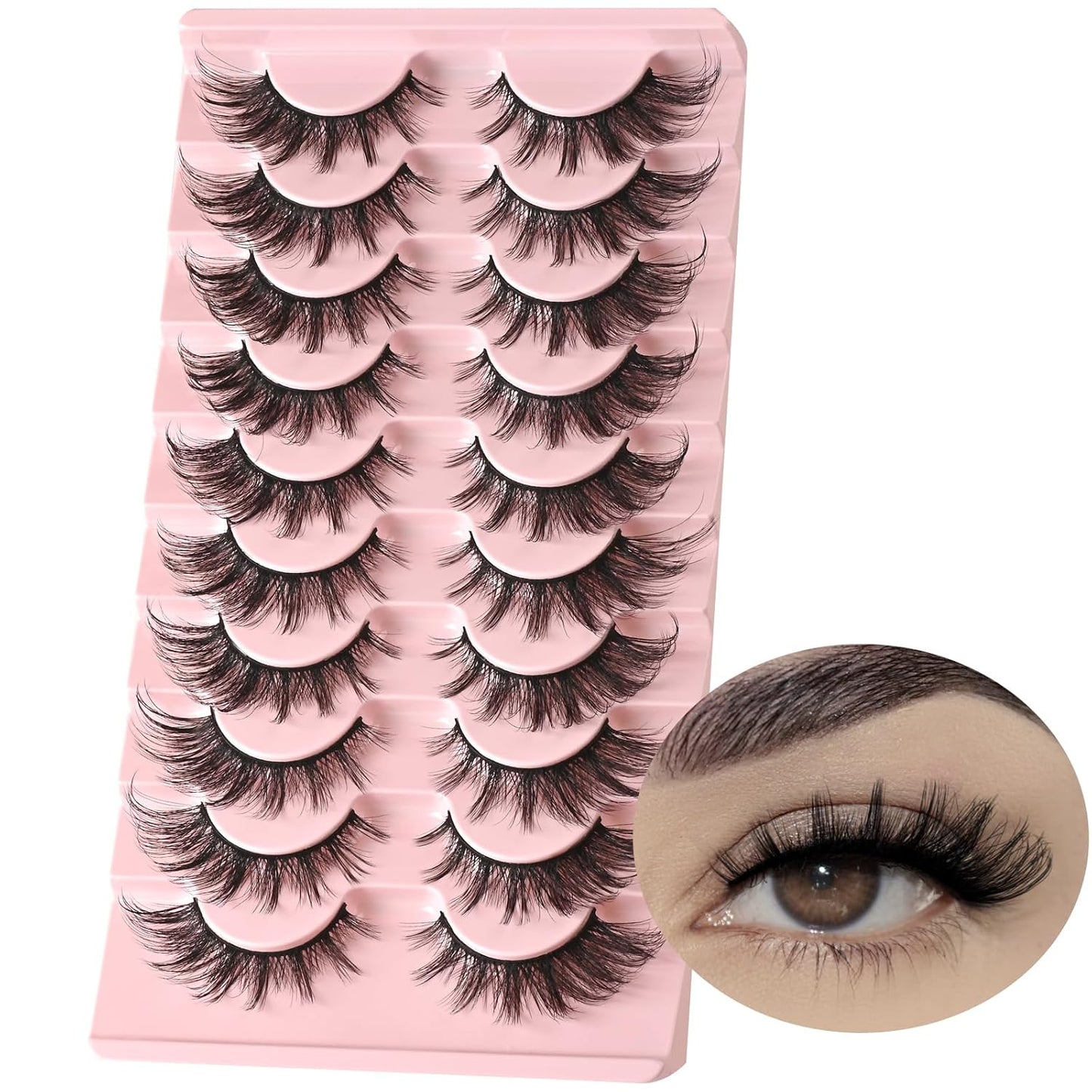 FARRED Natural Lashes Wispy False Eyelashes Fake Cat Eye Lashes Pack 10 Pairs Natural Look Lash Strips Fluffy Mink Eyelash Full Strip Lashes (C1 | 8-14MM)