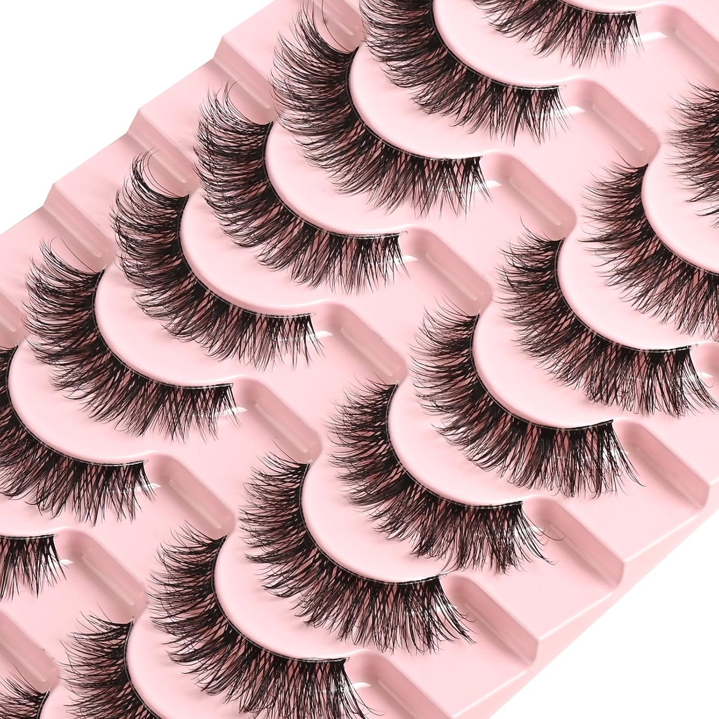 FARRED Natural Lashes Wispy False Eyelashes Fake Cat Eye Lashes Pack 10 Pairs Natural Look Lash Strips Fluffy Mink Eyelash Full Strip Lashes (C1 | 8-14MM)
