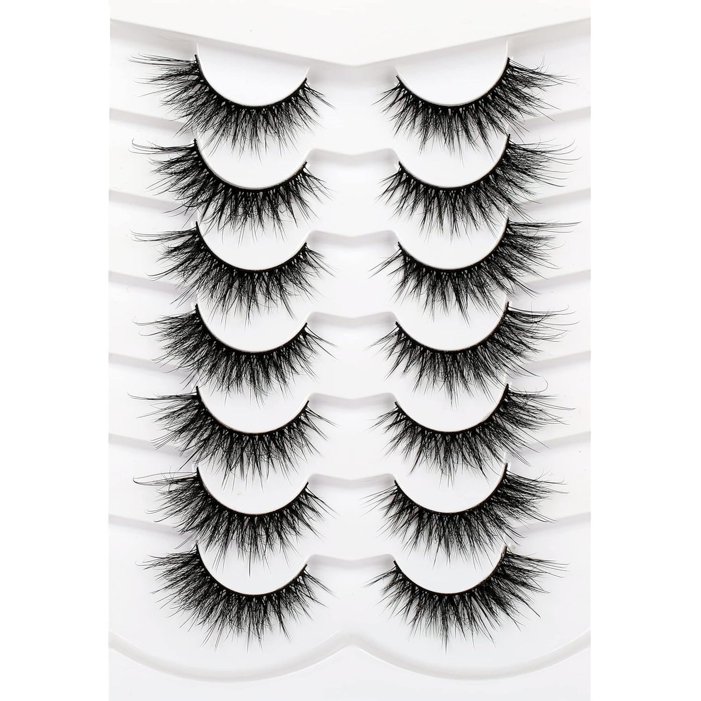 Pooplunch False Eyelashes Cat Eye Wispy Faux Mink Lashes Pack Fluffy Short Natural Fake Lashes 7 Pairs Multipack