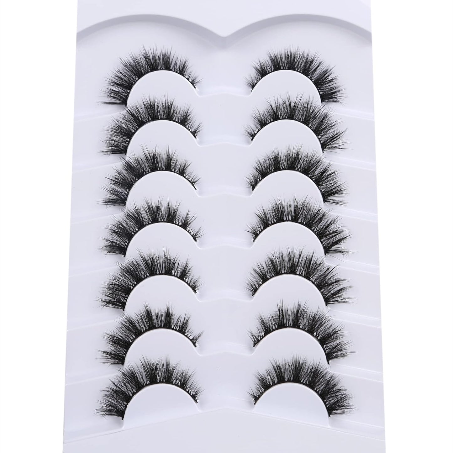 Pooplunch False Eyelashes Cat Eye Wispy Faux Mink Lashes Pack Fluffy Short Natural Fake Lashes 7 Pairs Multipack