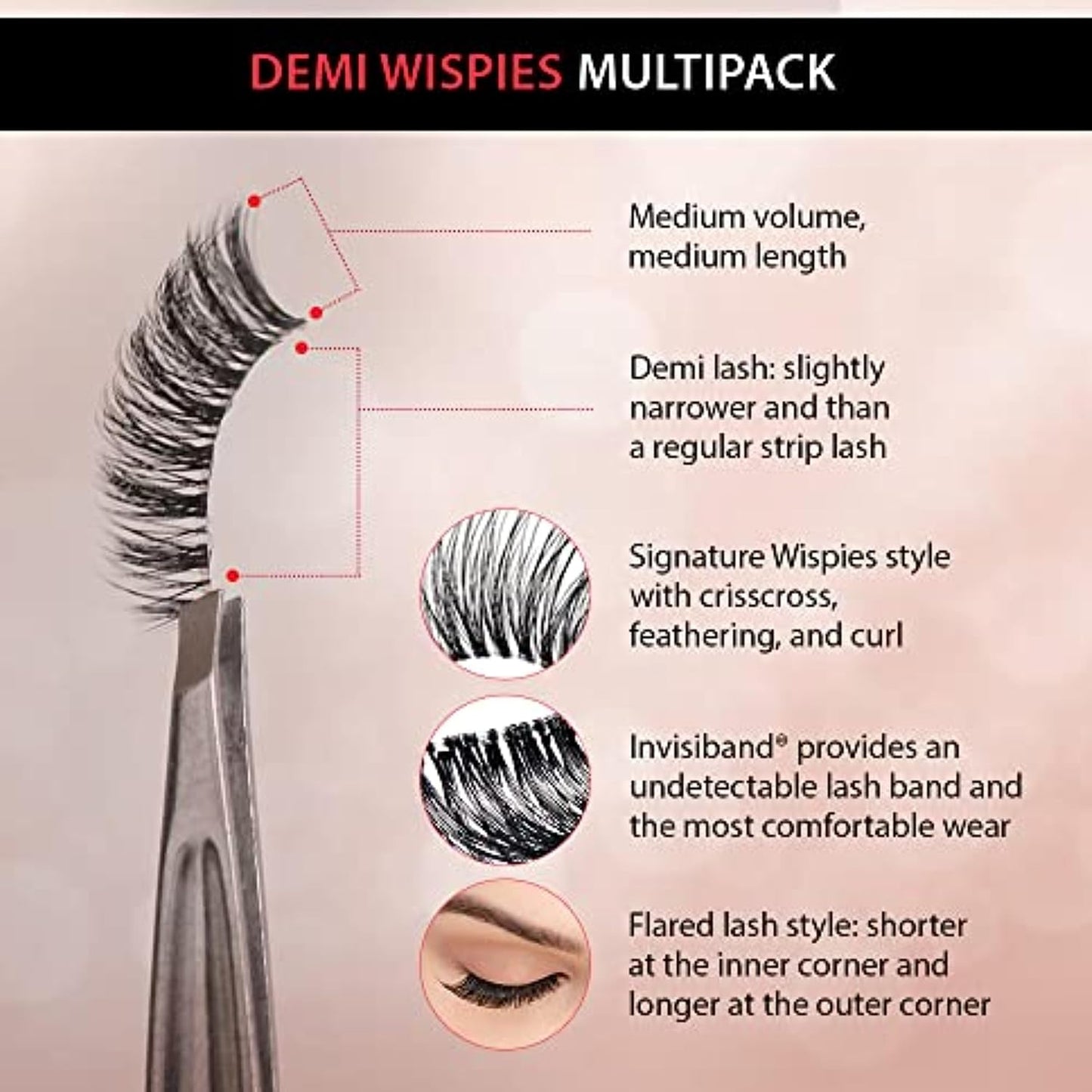 Ardell Demi Wispies - Black, The Original Feathered Lash with Invisiband, 6 pairs, 1-pack
