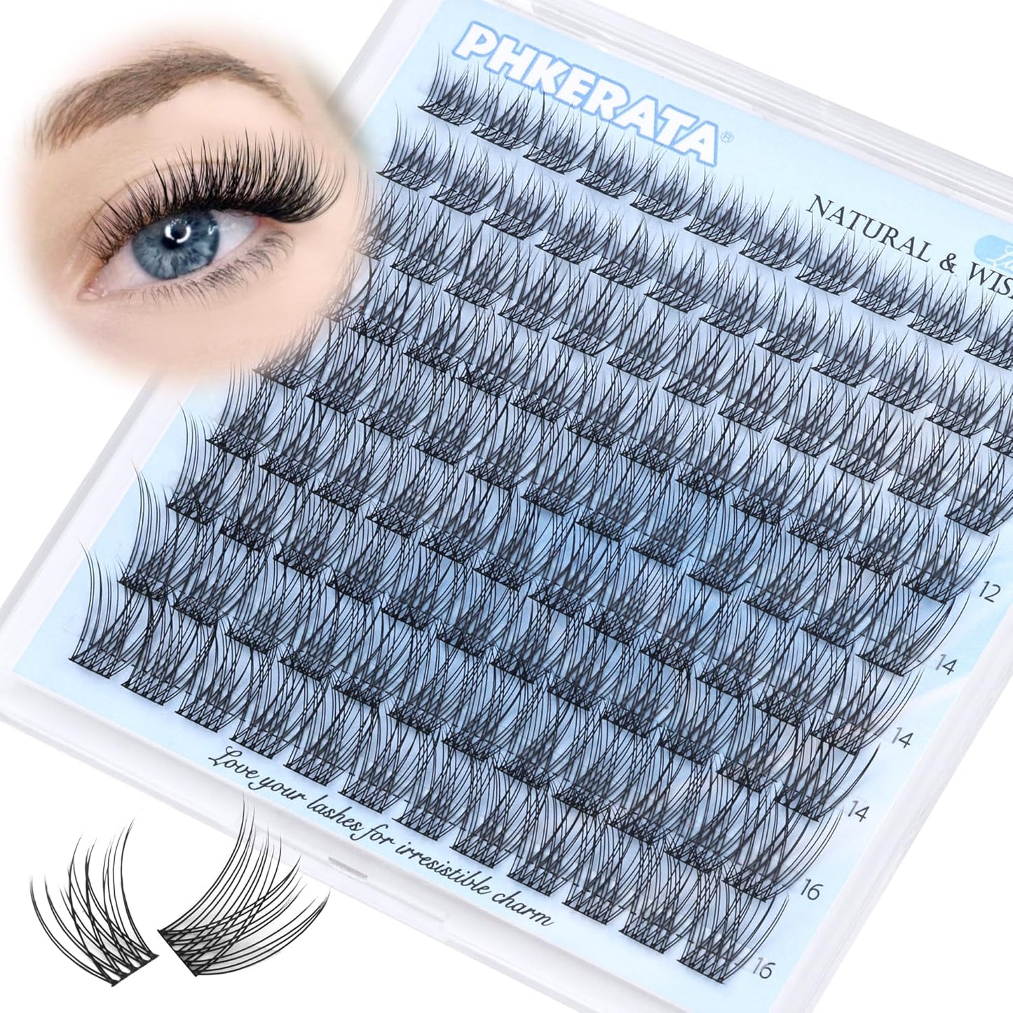 Natural Lash Clusters Wispy Eyelash Clusters 110 pcs Cluster Eyelash Extensions C Curl Individual Lashes 10-16 mm Mix Length Natural Look Lashes Clusters with Thin Lash Band