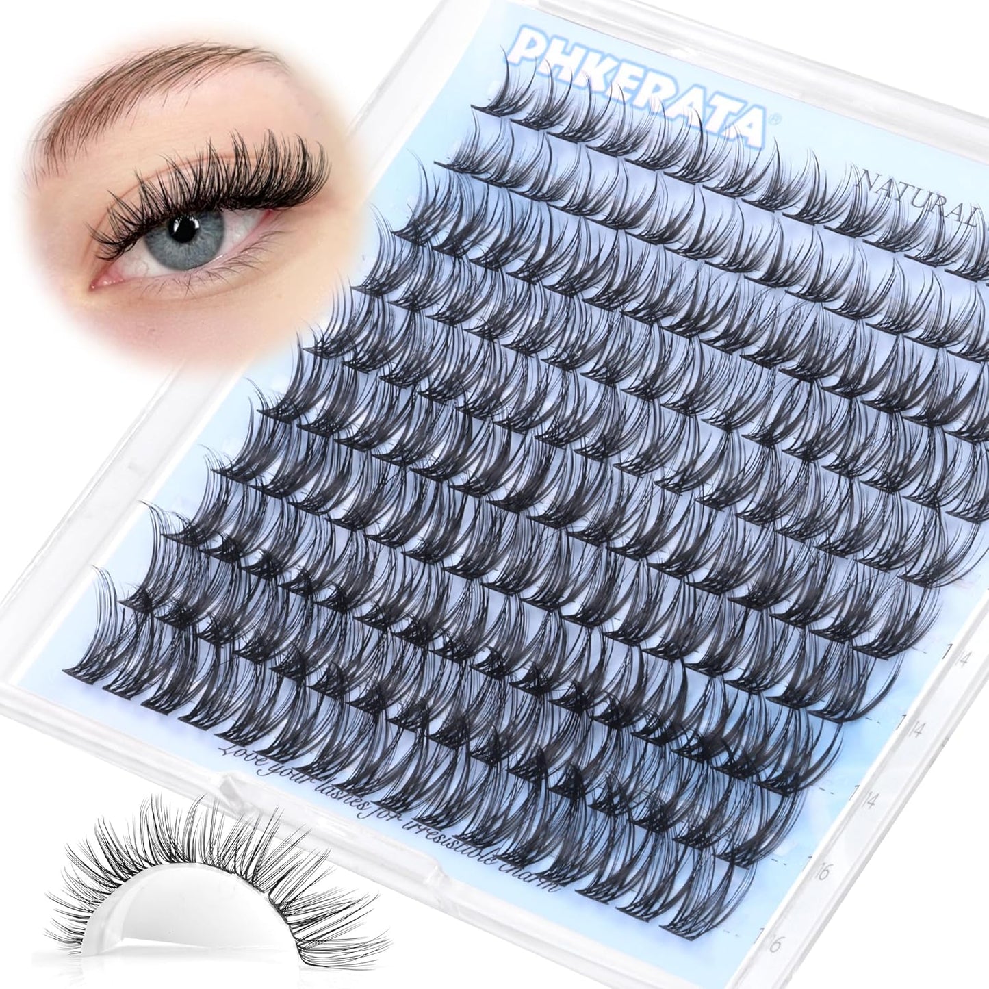 Natural Lash Clusters Wispy Eyelash Clusters 110 pcs Cluster Eyelash Extensions C Curl Individual Lashes 10-16 mm Mix Length Natural Look Lashes Clusters with Thin Lash Band