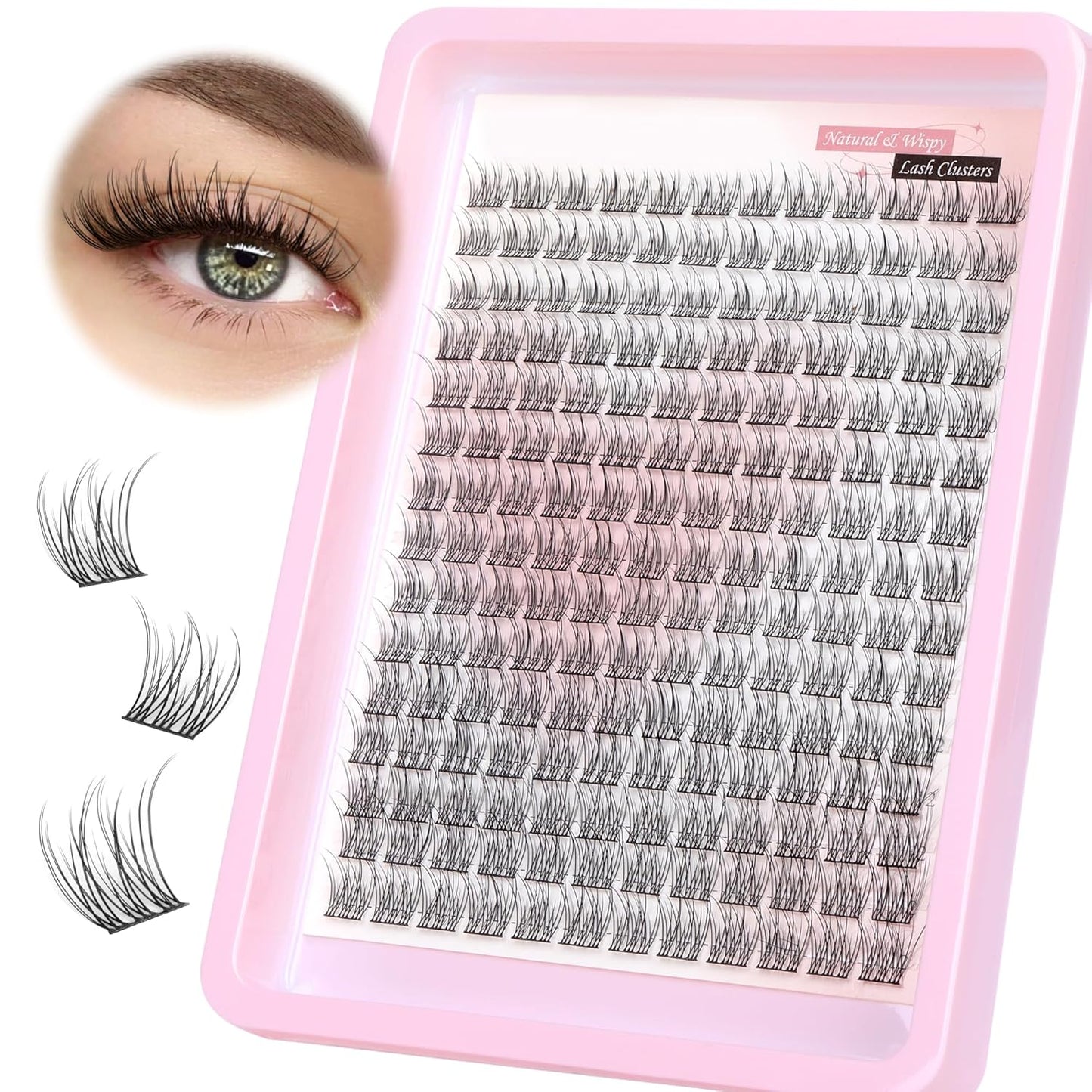 Natural Lash Clusters Wispy Eyelash Clusters 110 pcs Cluster Eyelash Extensions C Curl Individual Lashes 10-16 mm Mix Length Natural Look Lashes Clusters with Thin Lash Band
