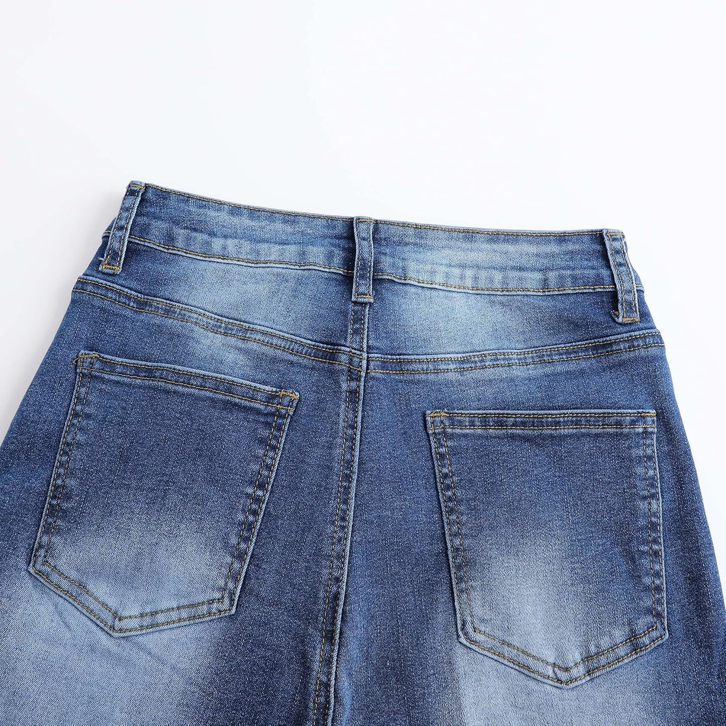 THUNDER STAR Womens High Waisted Wide Leg Jeans Stretchy Distressed Denim Pants