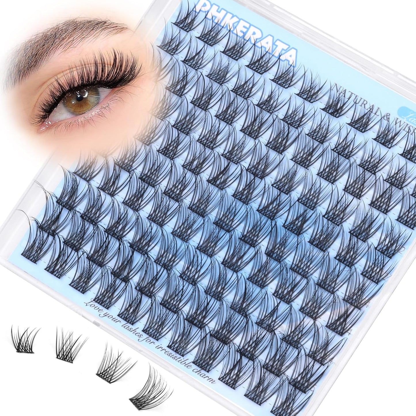 Natural Lash Clusters Wispy Eyelash Clusters 110 pcs Cluster Eyelash Extensions C Curl Individual Lashes 10-16 mm Mix Length Natural Look Lashes Clusters with Thin Lash Band