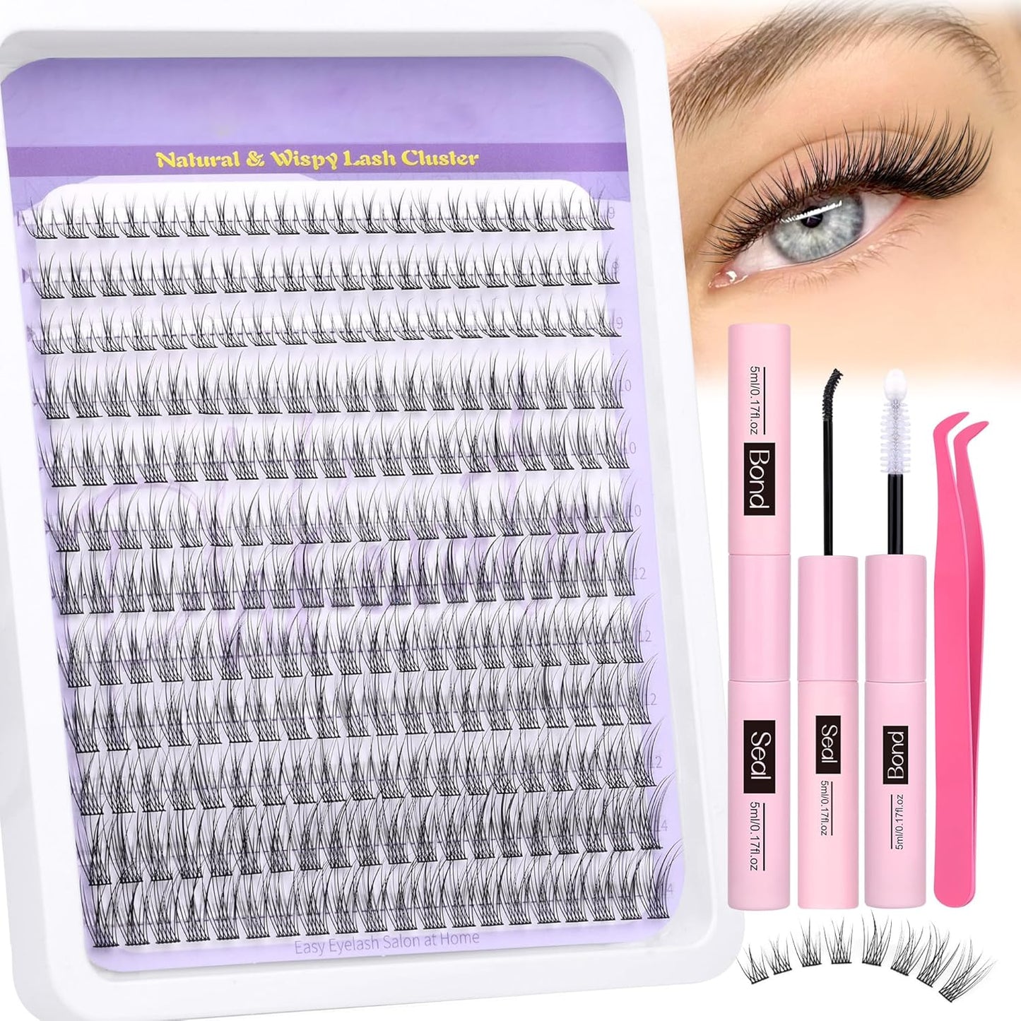 Natural Lash Clusters Wispy Eyelash Clusters 110 pcs Cluster Eyelash Extensions C Curl Individual Lashes 10-16 mm Mix Length Natural Look Lashes Clusters with Thin Lash Band