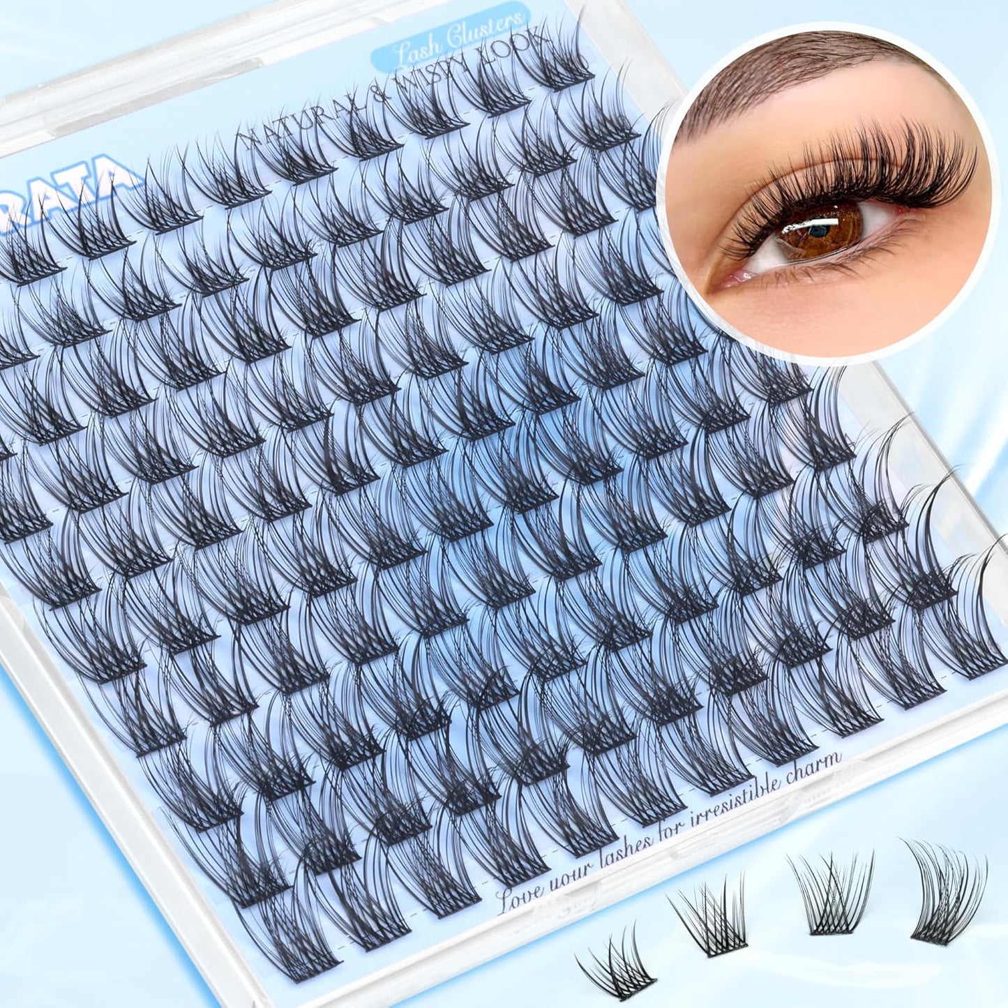 Natural Lash Clusters Wispy Eyelash Clusters 110 pcs Cluster Eyelash Extensions C Curl Individual Lashes 10-16 mm Mix Length Natural Look Lashes Clusters with Thin Lash Band