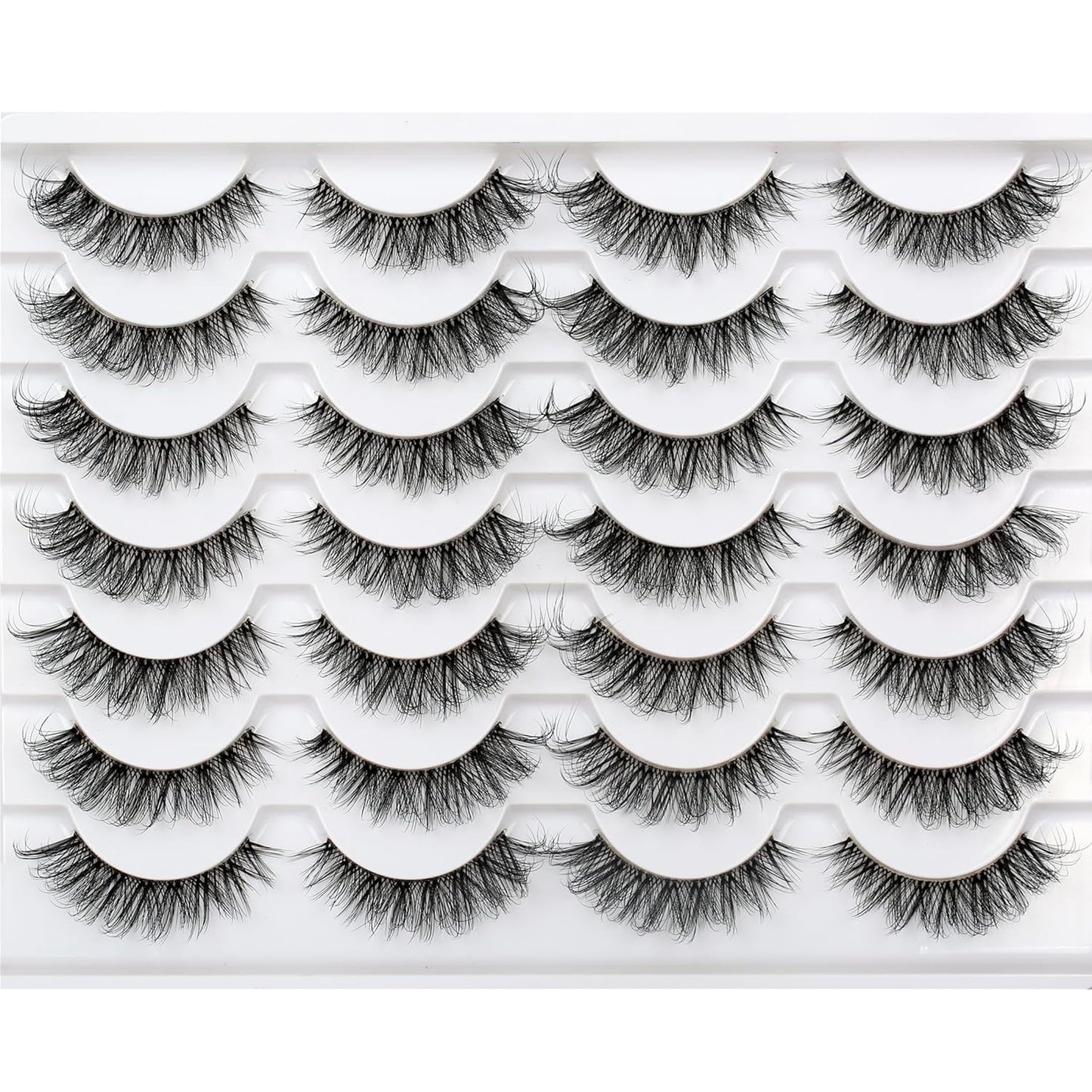 Pooplunch False Eyelashes Cat Eye Wispy Faux Mink Lashes Pack Fluffy Short Natural Fake Lashes 7 Pairs Multipack