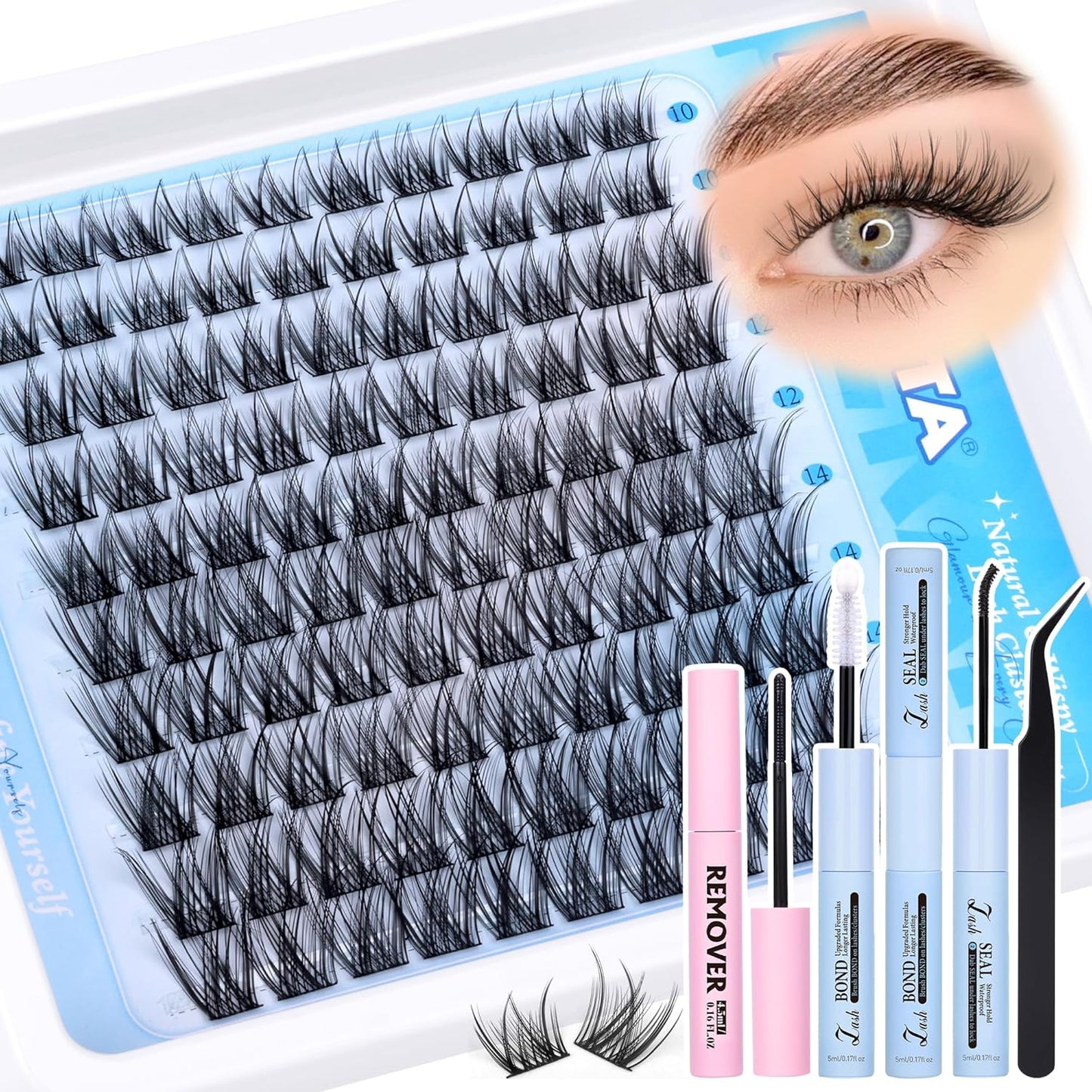 Natural Lash Clusters Wispy Eyelash Clusters 110 pcs Cluster Eyelash Extensions C Curl Individual Lashes 10-16 mm Mix Length Natural Look Lashes Clusters with Thin Lash Band