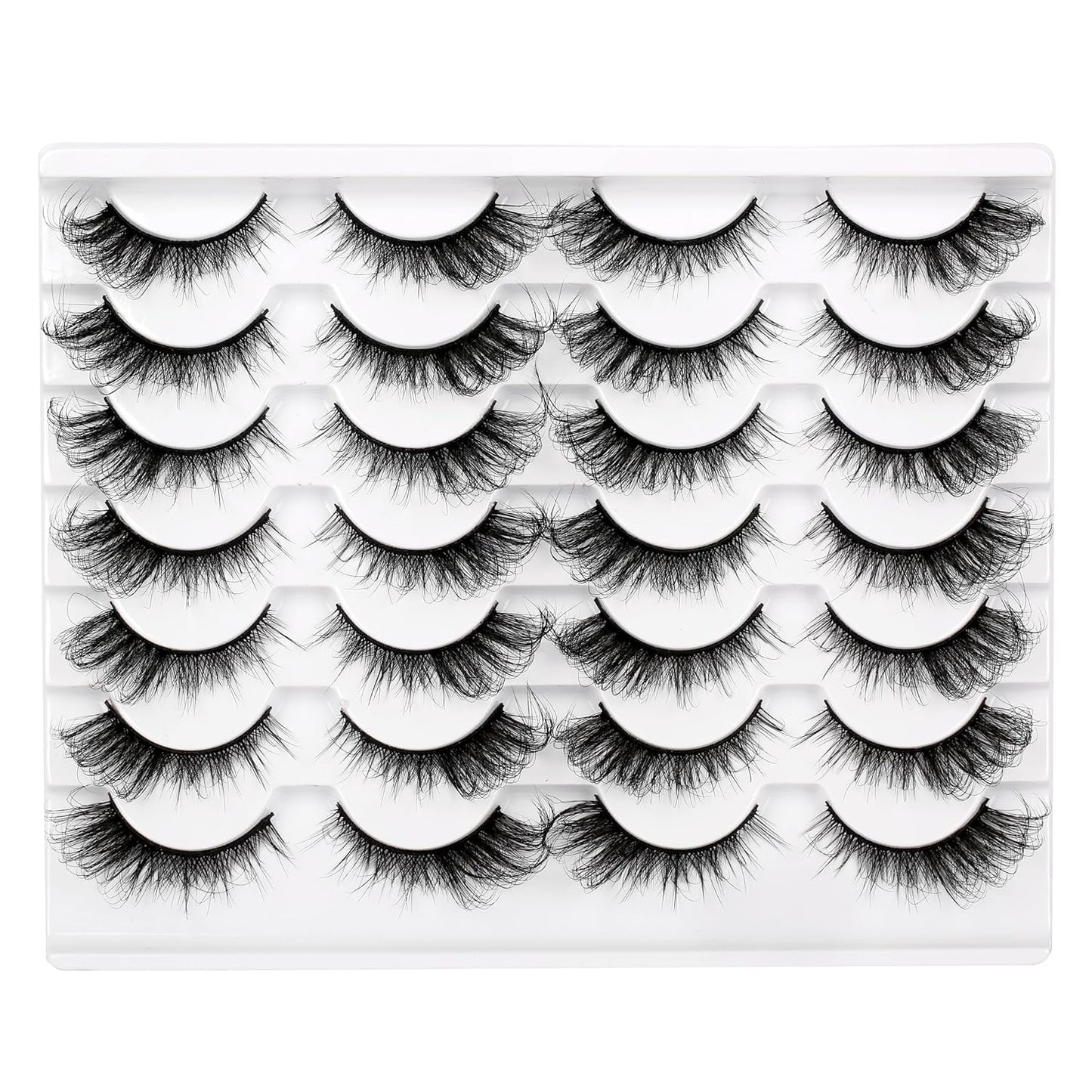 Pooplunch False Eyelashes Cat Eye Wispy Faux Mink Lashes Pack Fluffy Short Natural Fake Lashes 7 Pairs Multipack