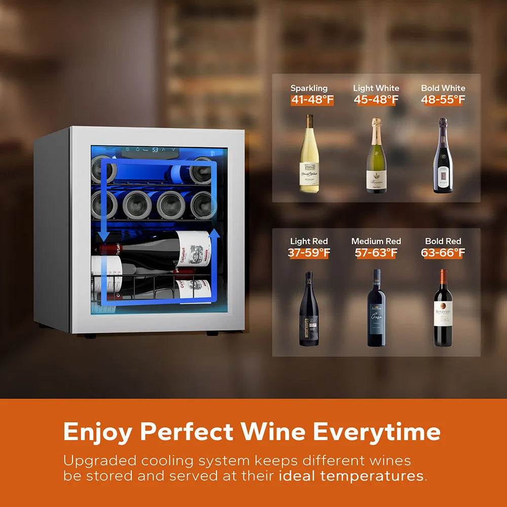 Ca’Lefort Wine Refrigerator Cooler - 12 Bottle Mini Fridge, Freestanding Wine Cellar with Elegant Glass Door for Home Use
