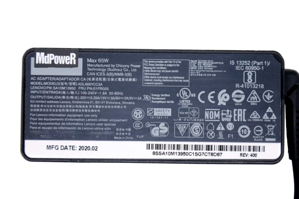 Original 65W 20V 3.25A TypeC AC Adapter Laptop Charger for Lenovo ThinkPad X280 X380 X390 X395 L580 ADLX65YLC3A ADLX65YCC3D