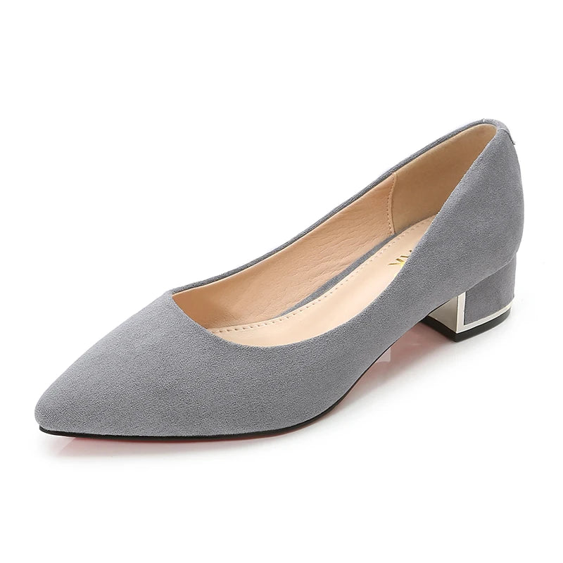 New Women's Elegant Casual Office Red Black Shoes Ladies Thick Heel Woman Slip-on Pointed Toe Fashion Dress Party Pumps F0001