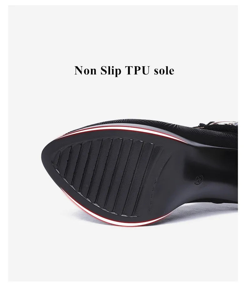 6cm 8cm 10cm Block Heel Platform Pumps Women Shoes 2024 Spring Floral Black High Heels Shoes Ladies Elegant Office Shoe 41 42 43