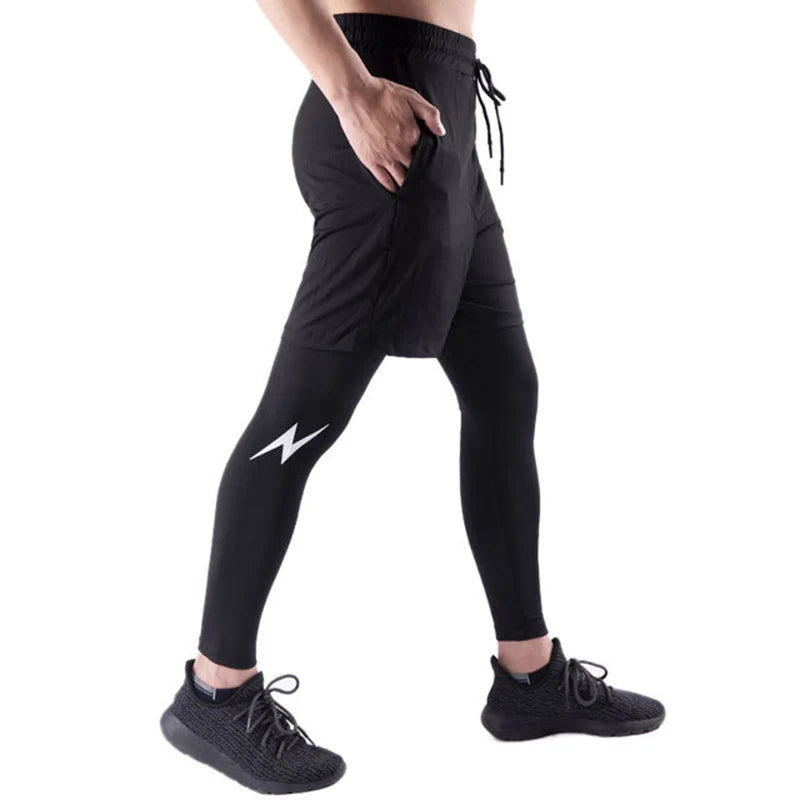 High Elastic Men Shorts+Pants 2 in 1 Running Tights Quick Dry Gym Fitness Leggings Workout Sportswear Yoga Sweatpants Custom