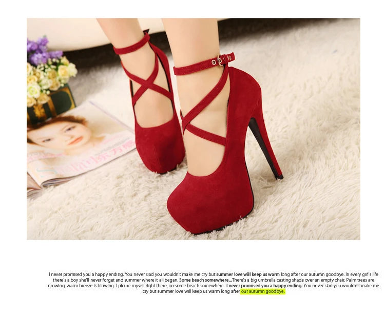 Shoes Woman Pumps Cross-tied Ankle Strap Wedding Party Shoes Platform Dress Women Shoes High Heels Suede Ladies Shoes Plus Size7