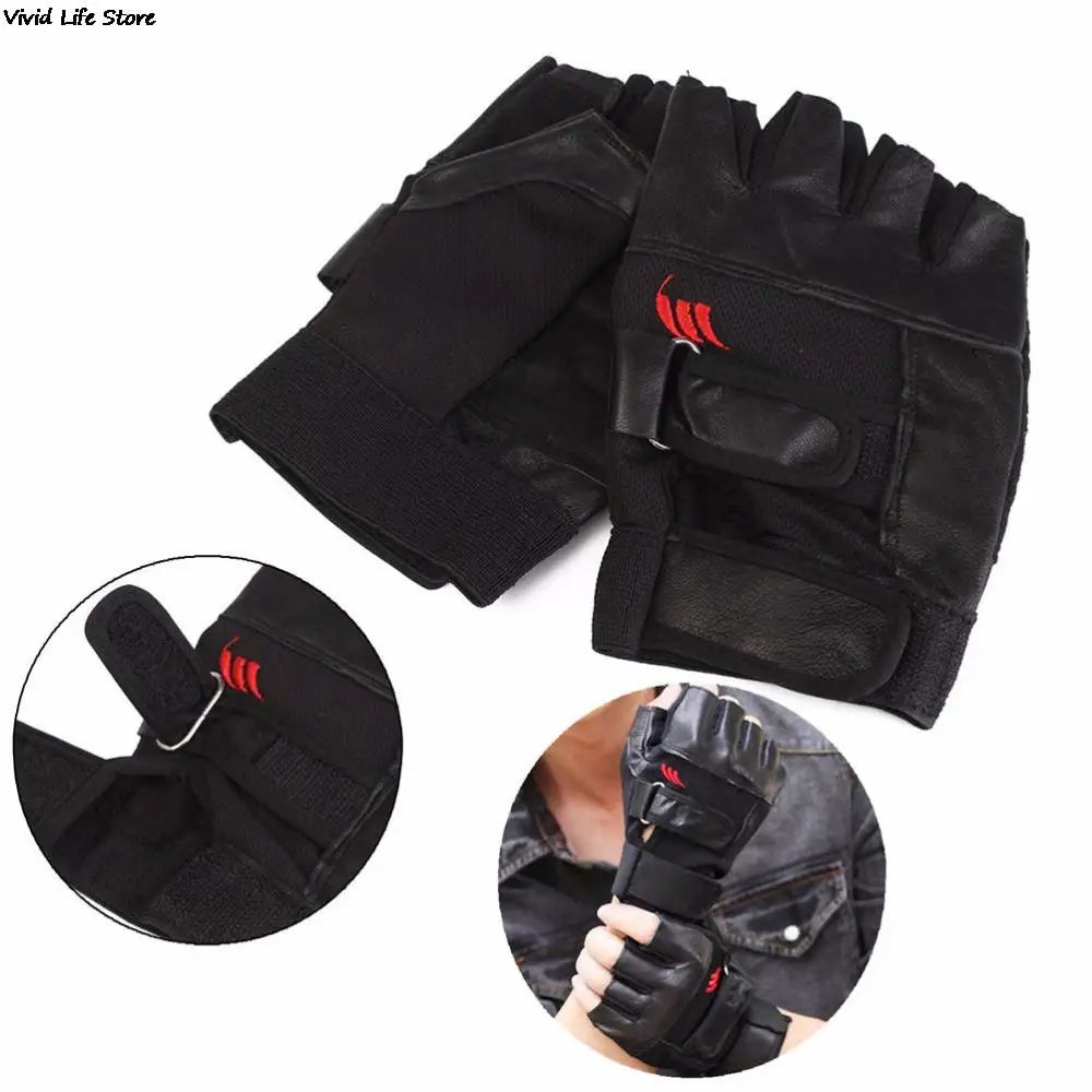 Men Black PU Leather Weight Lifting Gym Gloves