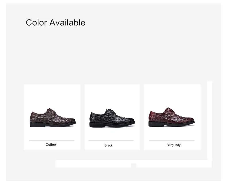 Phenkang Men Genuine Leather Crocodile Shoes Formal Dress Classic Style Burgundy Mens Wedding Lace Up Pointed Toe Oxford Shoes