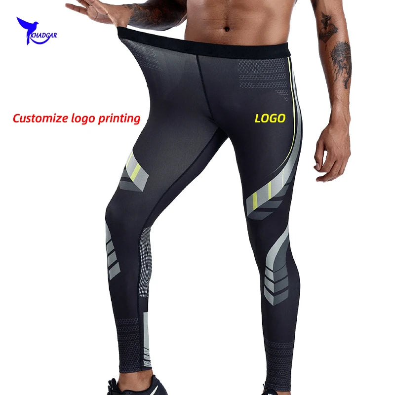 High Stretch Men Printed Compression Running Tights Quick Dry Sport Fitness Leggings Gym Jogging Trousers Workout Pants Custom