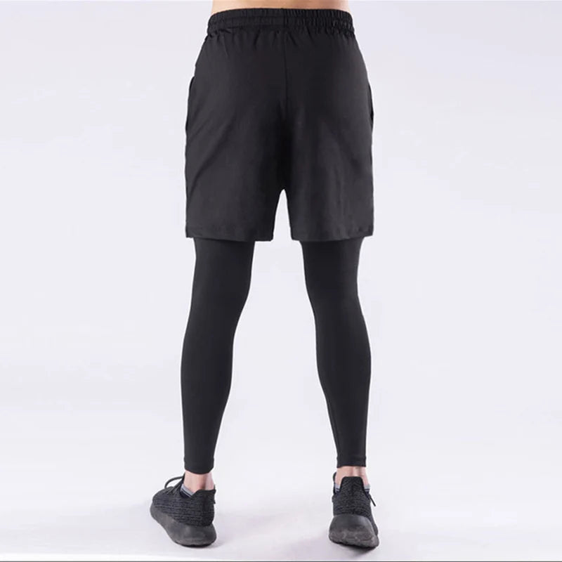 High Elastic Men Shorts+Pants 2 in 1 Running Tights Quick Dry Gym Fitness Leggings Workout Sportswear Yoga Sweatpants Custom
